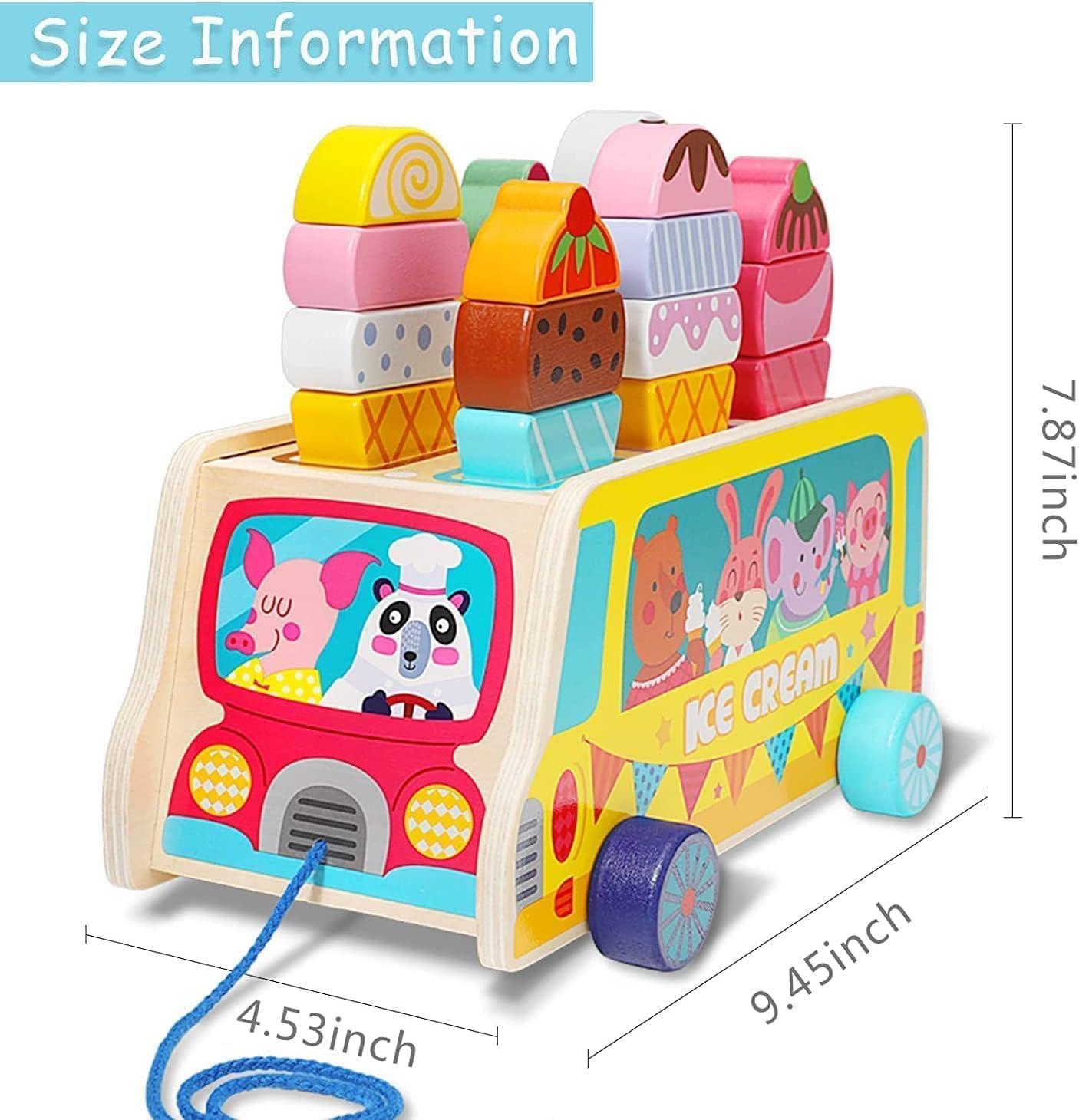 Wooden Toys Montessori Sorting & Stacking Toys for Toddler, Wooden Ice Cream Truck Magnetic Ice Cream Sweet Treats Pretend Play Food & Accessories for Baby Girls Boys Age 3+ Gift image number 2