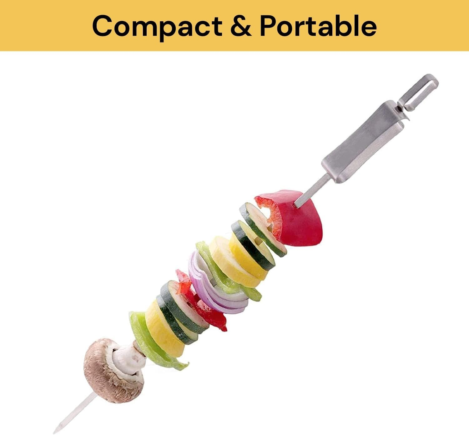 EZONEDEAL Reusable BBQ Skewers for Grilling, Grill Skewers, Shish Kabob Skewers with Push Bar, 15 Inch Stainless Steel BBQ, Metal Sliding Handle for Meat Shrimp Chicken Vegetable Grilling 2PCS image number 1