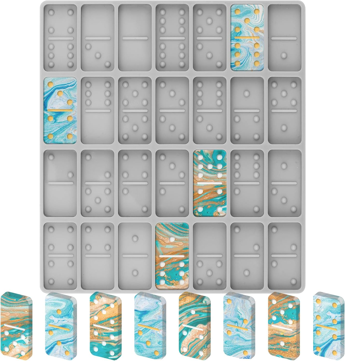 Domino Resin Molds for Casting - Professional Epoxy Set with 28 Cavities, Sturdy Silicone for DIY Pendant, Cake, and Jewelry Making