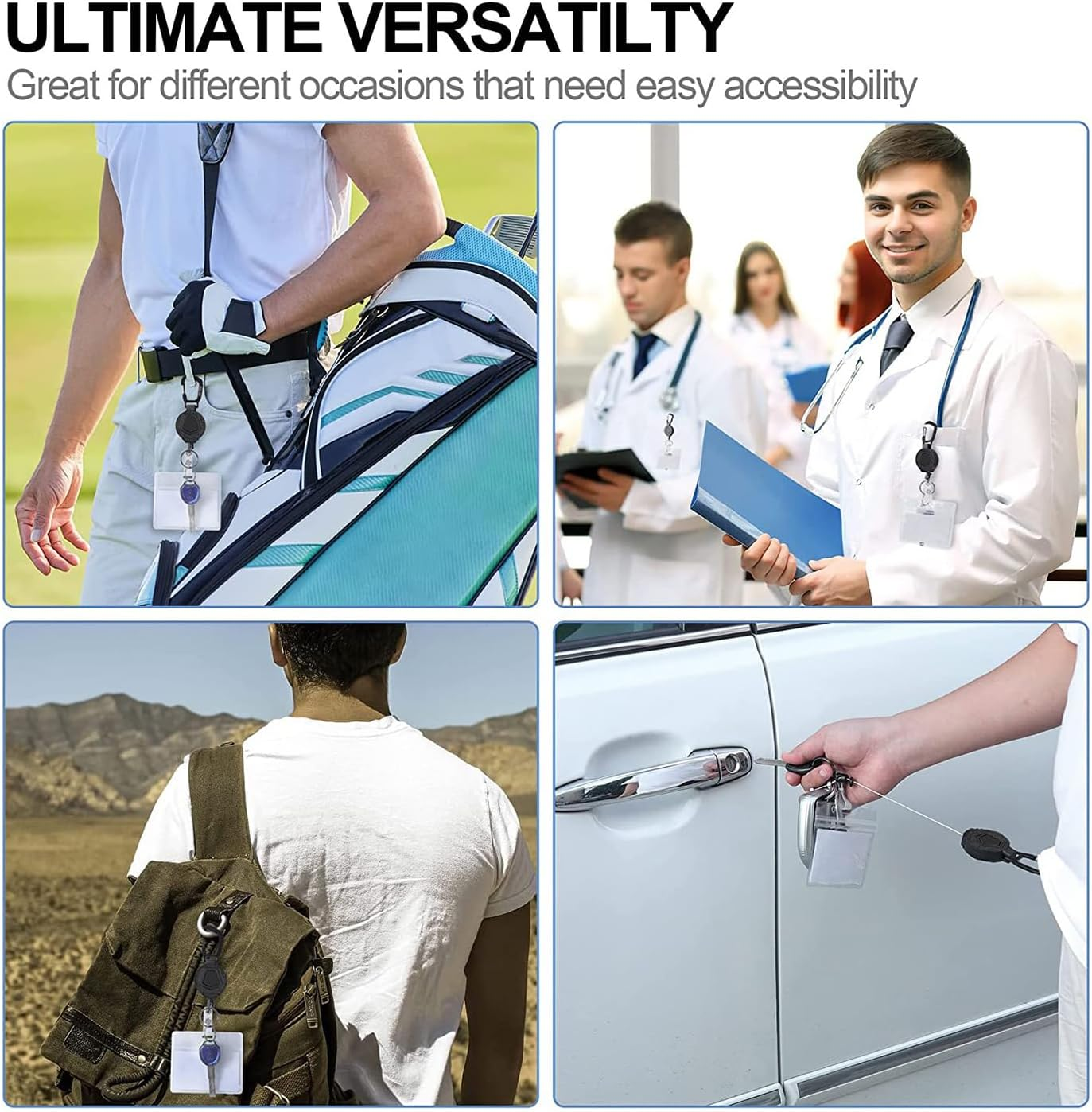 2 Pack Retractable Badge Holders Heavy Duty Carabiner Keychains with Tactical ID Card Holders with 31.5" Steel Retractable Cords Durable Polycarbonate ID Card Holder image number 6