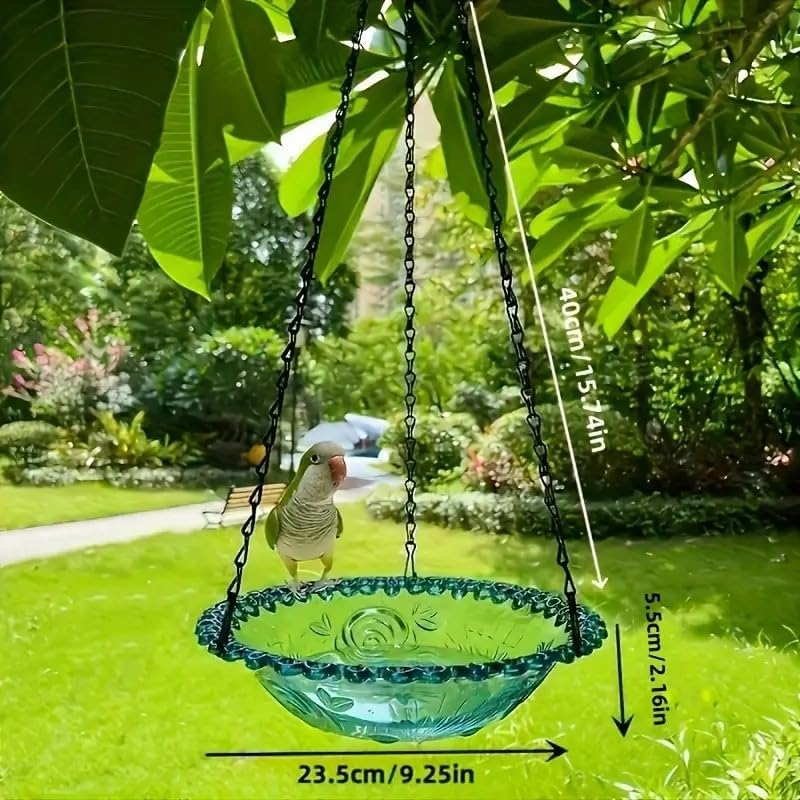 Flower Shaped Hanging Bird Bath Bowl with Metal Chain, 1Pc round Hanging Bird Feeder and Birdbath, round Bird Flower Shaped Bird Feeder and Bath Bowl with Chain, Blue image number 4