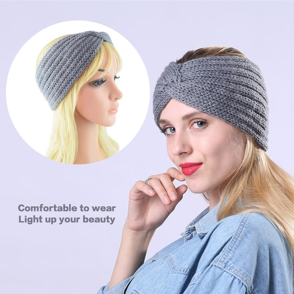 TSUOUKL 3Colors Headband Children Girls Headband Women'S Winter Knitted Headbands Knitted Headband Ear Warmer Elastic Autumn and Winter Versatile Women image number 5
