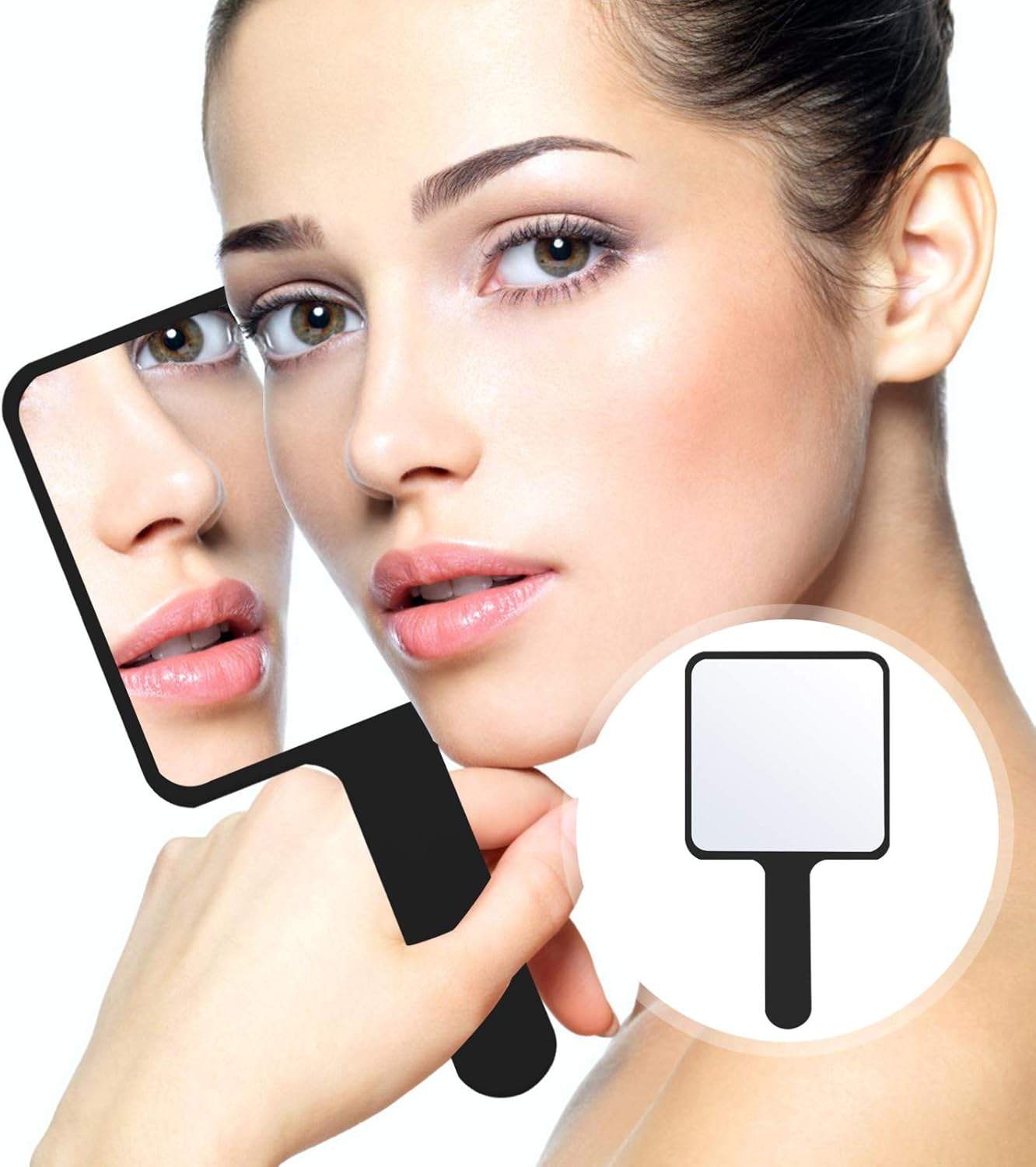 Minkissy Vintage Heart Shaped Hand Mirror with Handle - Handheld Makeup Vanity Mirror for Travel, Home and Salon - Black Round image number 4