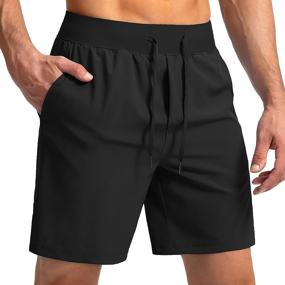 WOTOW Men'S Running Shorts with Liner, Quick Dry Athletic Shorts, Lightweight Outdoor Gym Workout Shorts with Towel Loop and Zipper Pockets