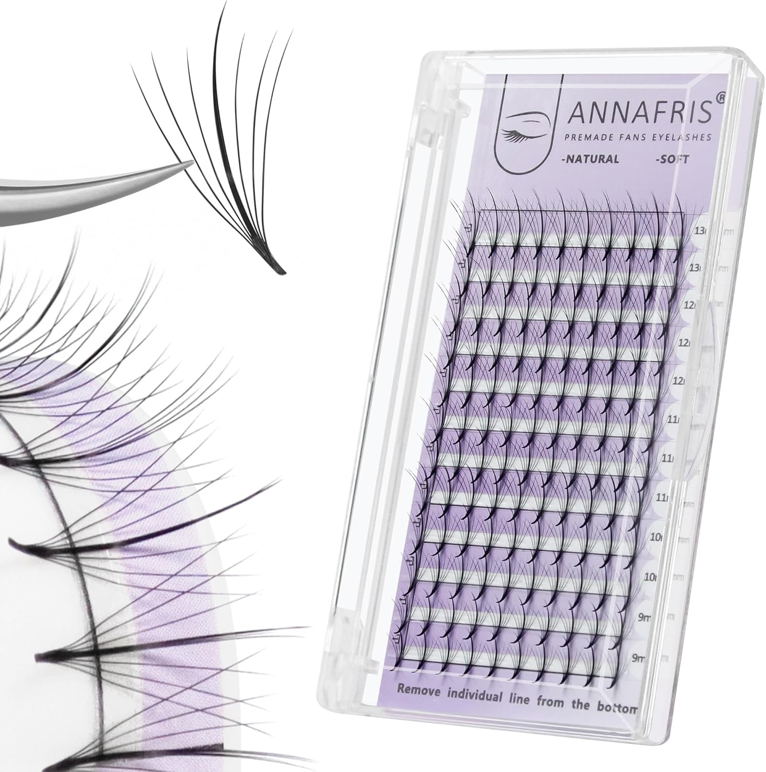 ANNAFRIS Premade Fans Eyelash Extensions Thickness 9-13Mm Mix Short Stem Pointy Base Premade Volume Lash Extensions C Curl(San,C,9-13Mm)