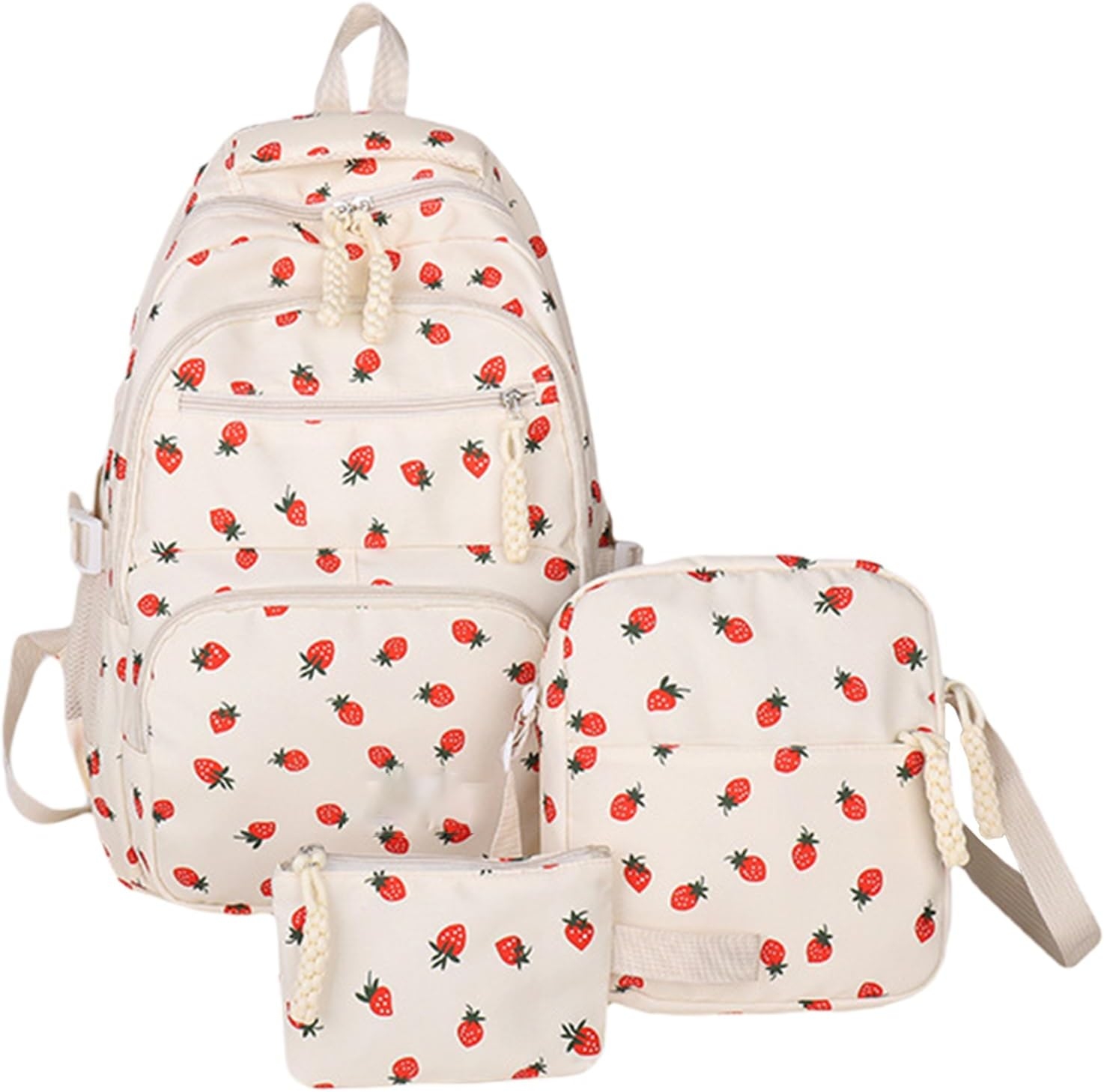 Strawberry Backpack - Women 3-Piece Leisure Bag, Simple College Style Backpack | Laptop School Bookbag with Pen Bag Shoulder Bag, Student Daily Commuting Accessories for Nursery in Front