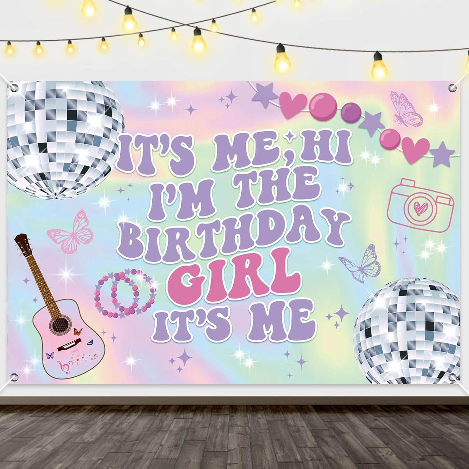 It'S Me Hi I'M the Birthday Girl It'S Me Backdrop, Iridescent Birthday Backdrop for Girls Music Superstar Birthday Banner Perfect Birthday Decorations for Outdoors Indoors image number 2