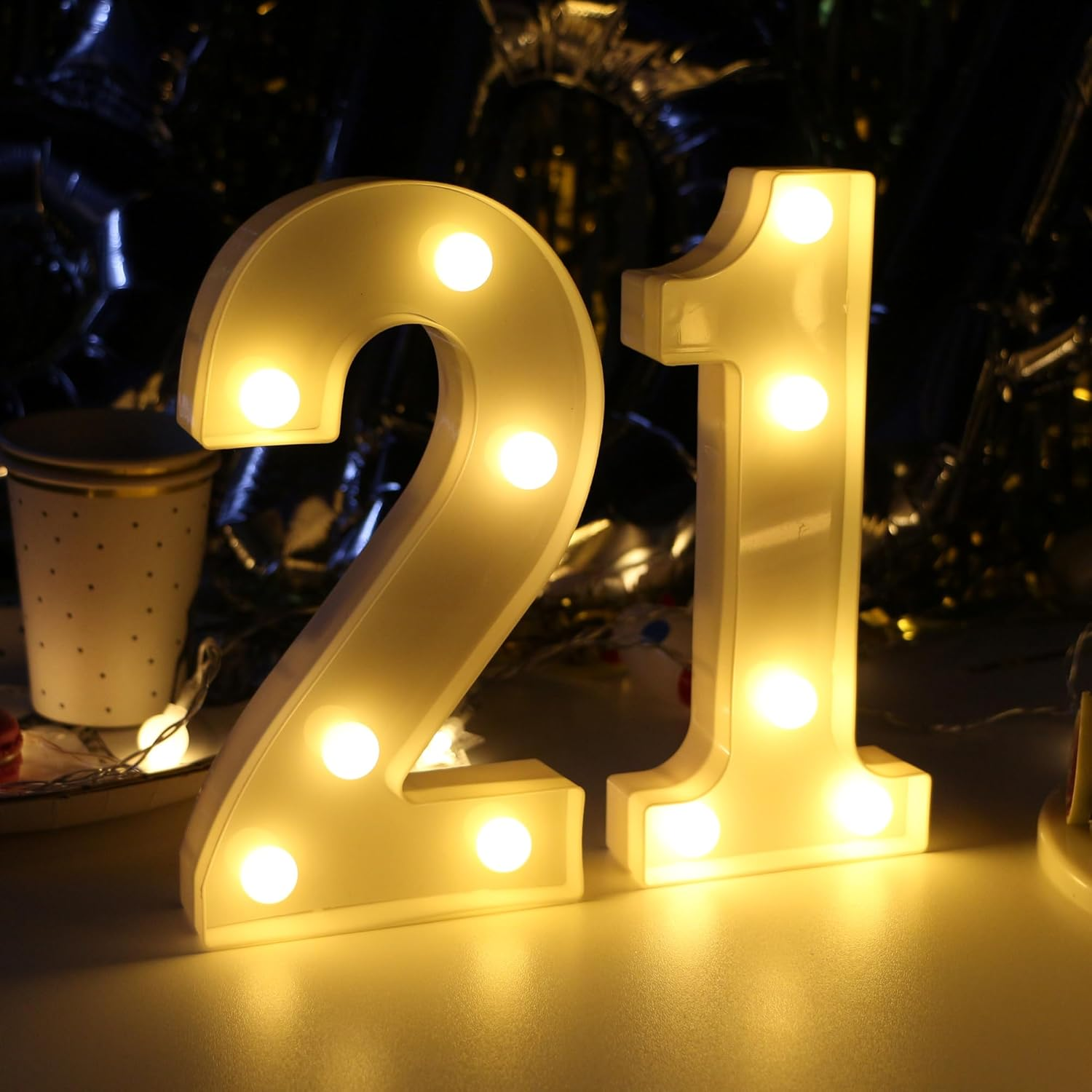 21St Birthday Decorations for Her&Him, 21St Birthday Centerpieces Table Decorations for Women&Men, Light up Numbers 21 Sign for Party Backdrop Wall Decor image number 2