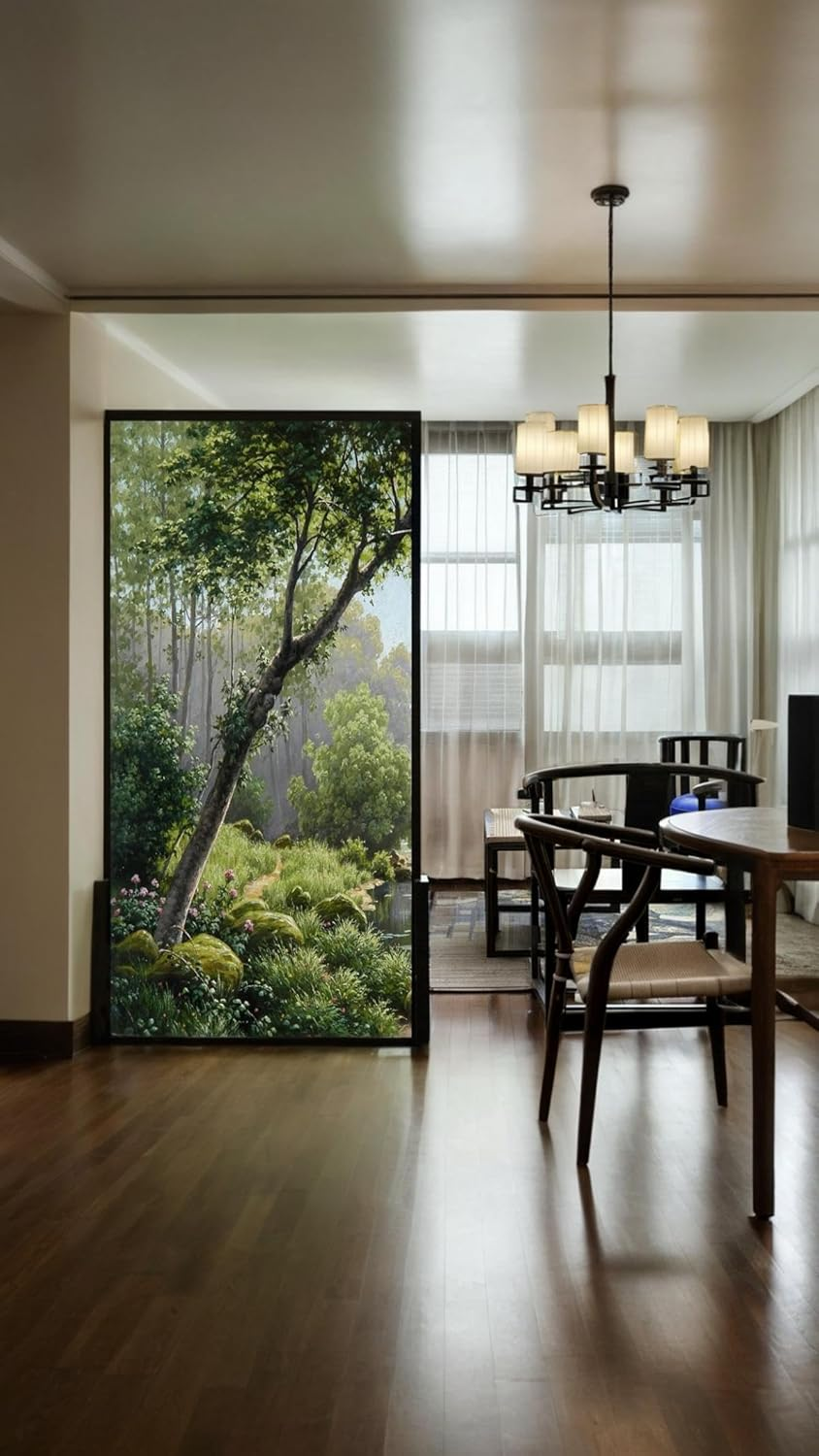 Honwor Forest Creek Landscape Oil Painting Window Film - Privacy, Decorative Static Cling Window Stickers, No Glue Window Coverings, Window Tint - Size: 60X120Cm image number 5