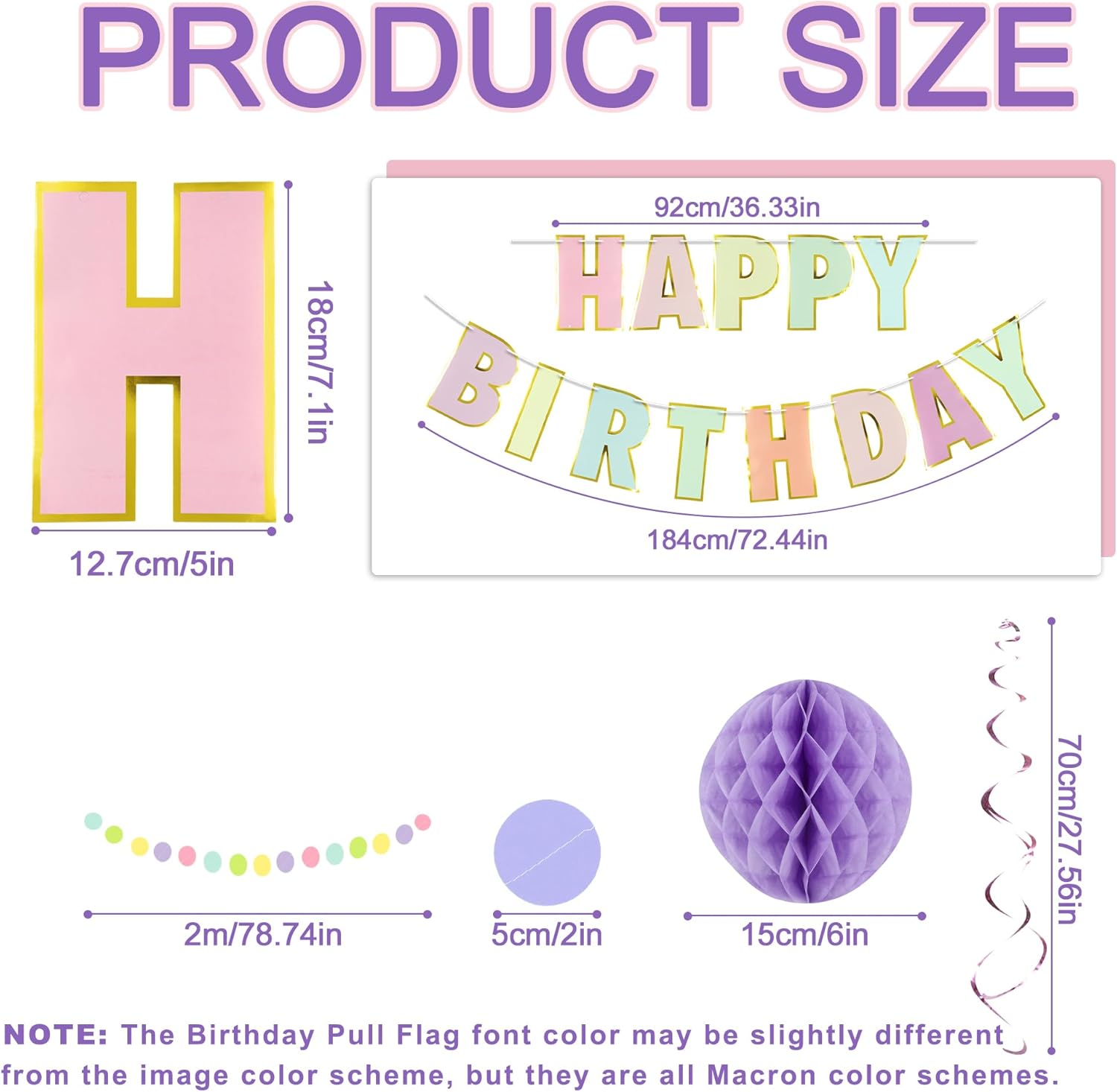 Pastel Birthday Party Decorations, 17 Pcs Macaron Birthday Decor with Birthday Sign, YITOBA Pre-Strung Happy Birthday Banner, Dot Garland, Hanging Streamer, Honeycomb Balls (Colorful)