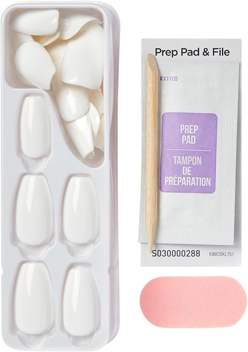 KISS Impress No Glue Mani Press on Nails, Color, 'Frosting', White, Medium Size, Coffin Shape, Includes 30 Nails, Prep Pad, Instructions Sheet, 1 Manicure Stick, 1 Mini File image number 6