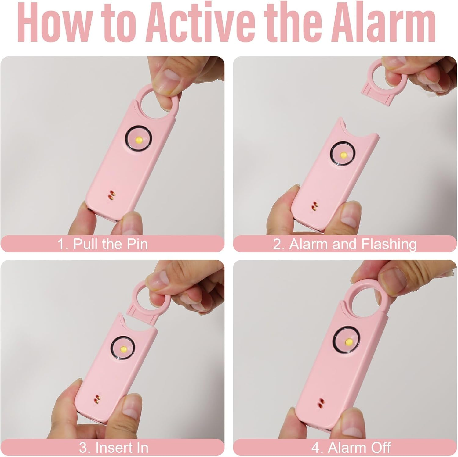 Rechargeable Personal Safety Alarm for Women, 135 Db Loud Self Defense Keychain Siren with LED Strobe Light, Personal Emergency Security Safe Devices Key Chain Alarms for Women Kids Elderly (Pink) image number 6