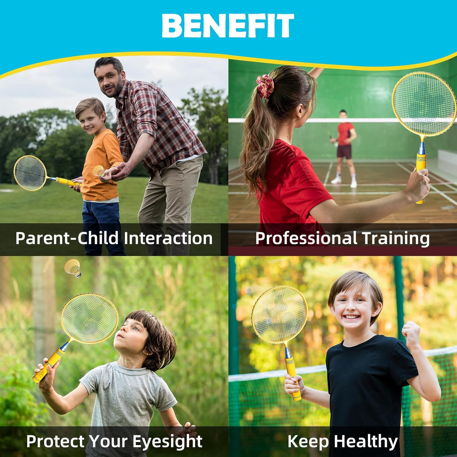 JOY SPOT! Kids Badminton Rackets Set with Soft Grip, Oversize & Lightweight Shuttlecocks Racquet with Carry Bag for Children Youth, 2 Player Sport Game for Indoor Outdoor Backyard image number 6