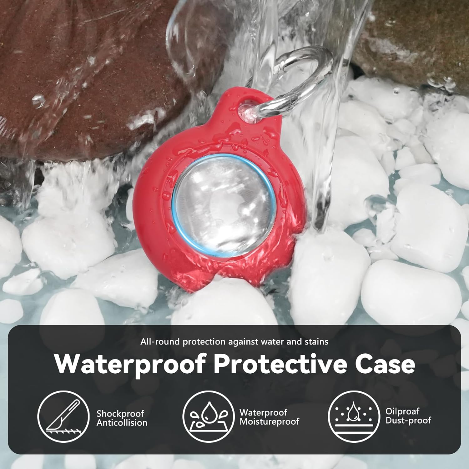 Inesore IPX8 Waterproof for Airtag Holder, Compatible with Apple Air Tags Keychain (With Lock),Anti-Scratch and Shock Case for Dog,Car Key,Luggage(Black-Navy Blue-Blackish Green-Red) - A1-Black-4 image number 7