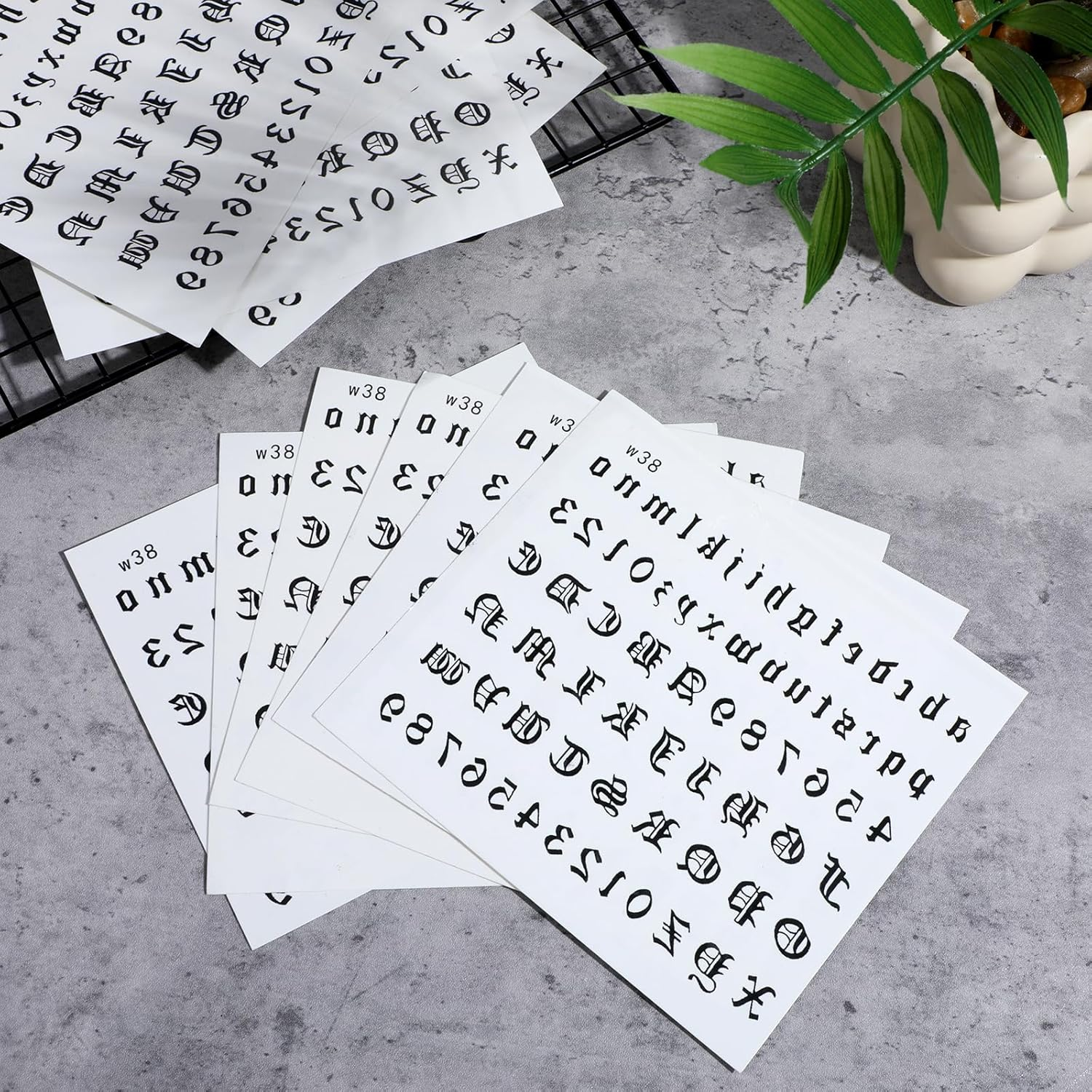 10 Sheets Letter Temporary Tattoos, Gothic Alphabet Tattoos Numbers Fake Finger Stickers, Customizable Fake Letters, Dates for Hand, Neck, Knuckles & Arm, Realistic Long-Lasting Black Ink