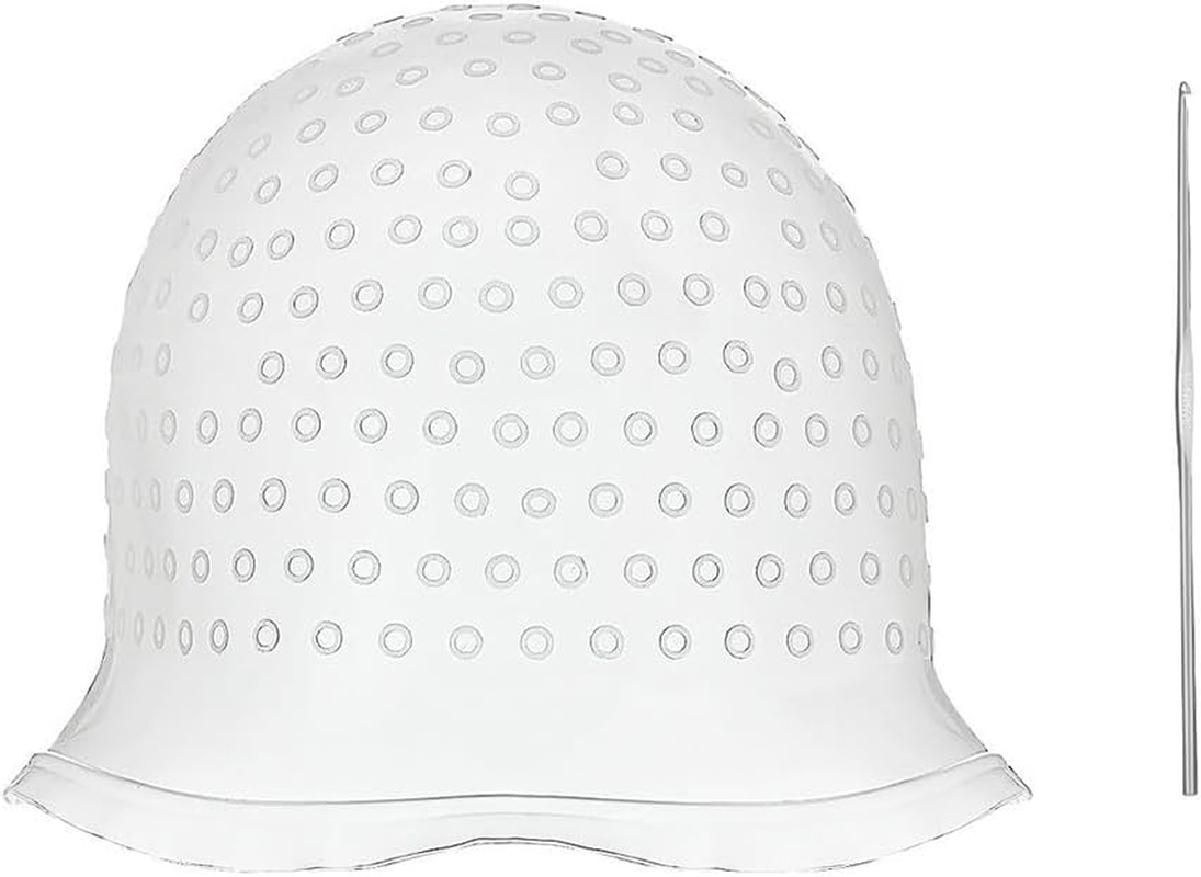 MUNZE Silicone Highlight Cap, Highlight Cap, Reusable Salon Hairdressing Cap, Salon Hair Dye Cap for Women Girls Colouring Hair, with Metal Hook, White, for Women and Girls image number 5