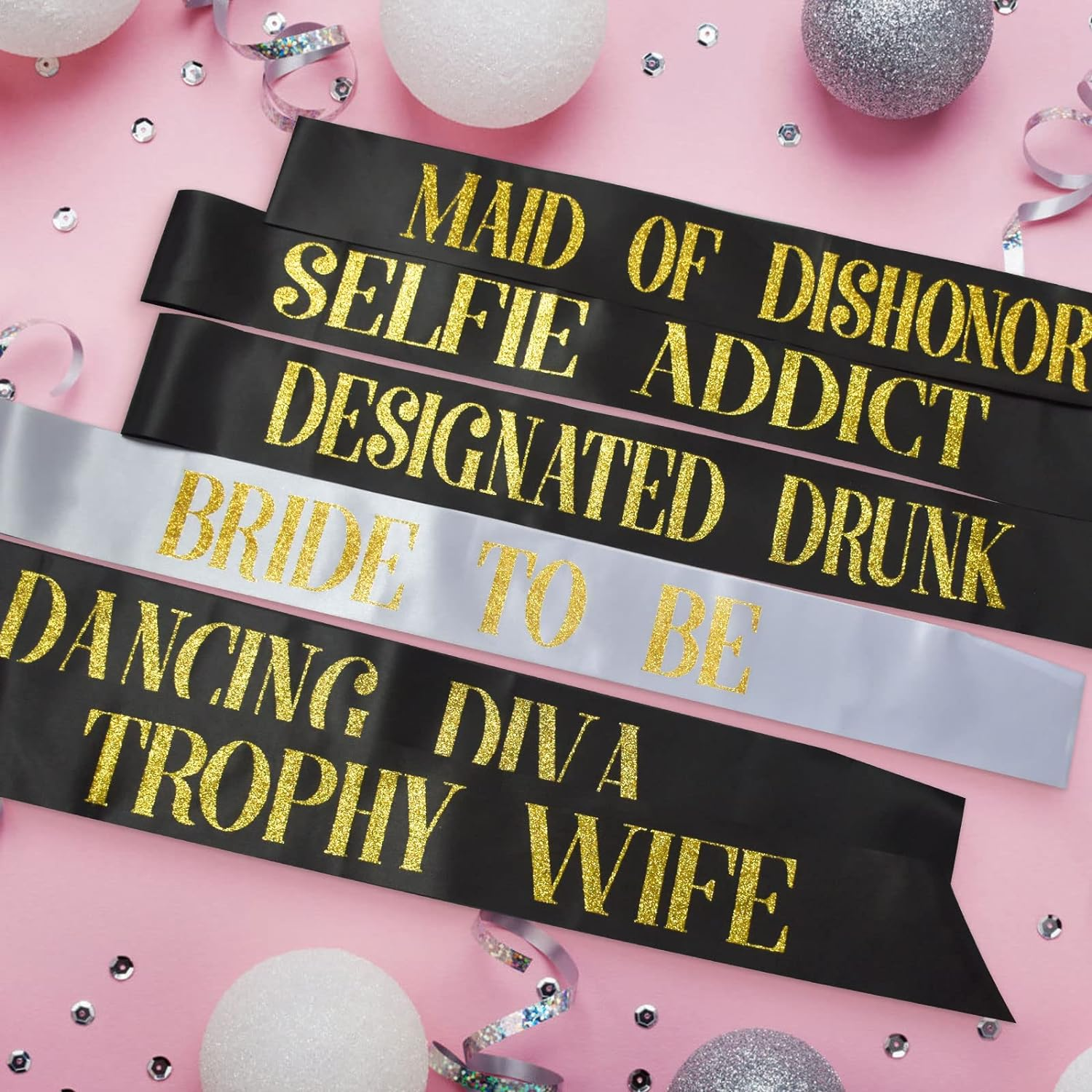 12 PCS Bachelorette Sashes Set, Black Bridesmaid Sash Team Bride Sash Maid of Honor for Bridal Shower and Hen Party Favors Decorations image number 1