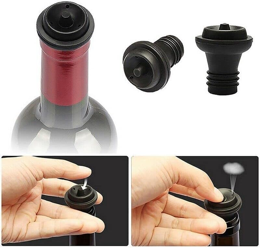 AIMALL Wine Saver Vacuum Pump Sealer Preserver Set with 4 Valves Air Bottle Stoppers, Leak-Proof Design, Black image number 1