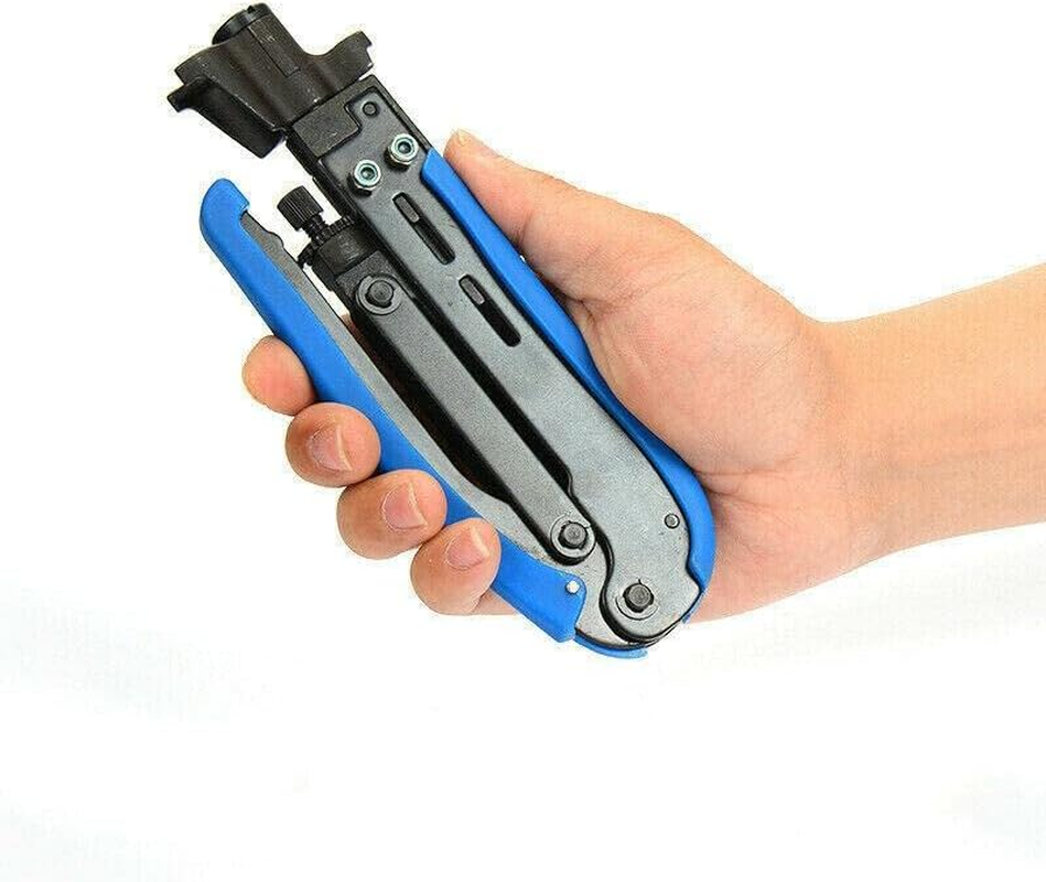 AIMALL 2PCS RG6 RG11 RG59 F Type Compression Coax Coaxial Cable Crimper Stripper Tool Kit, Adjustable Blade Depth, with Rotating Compass for Cable Insulation, Blue and Yellow image number 5