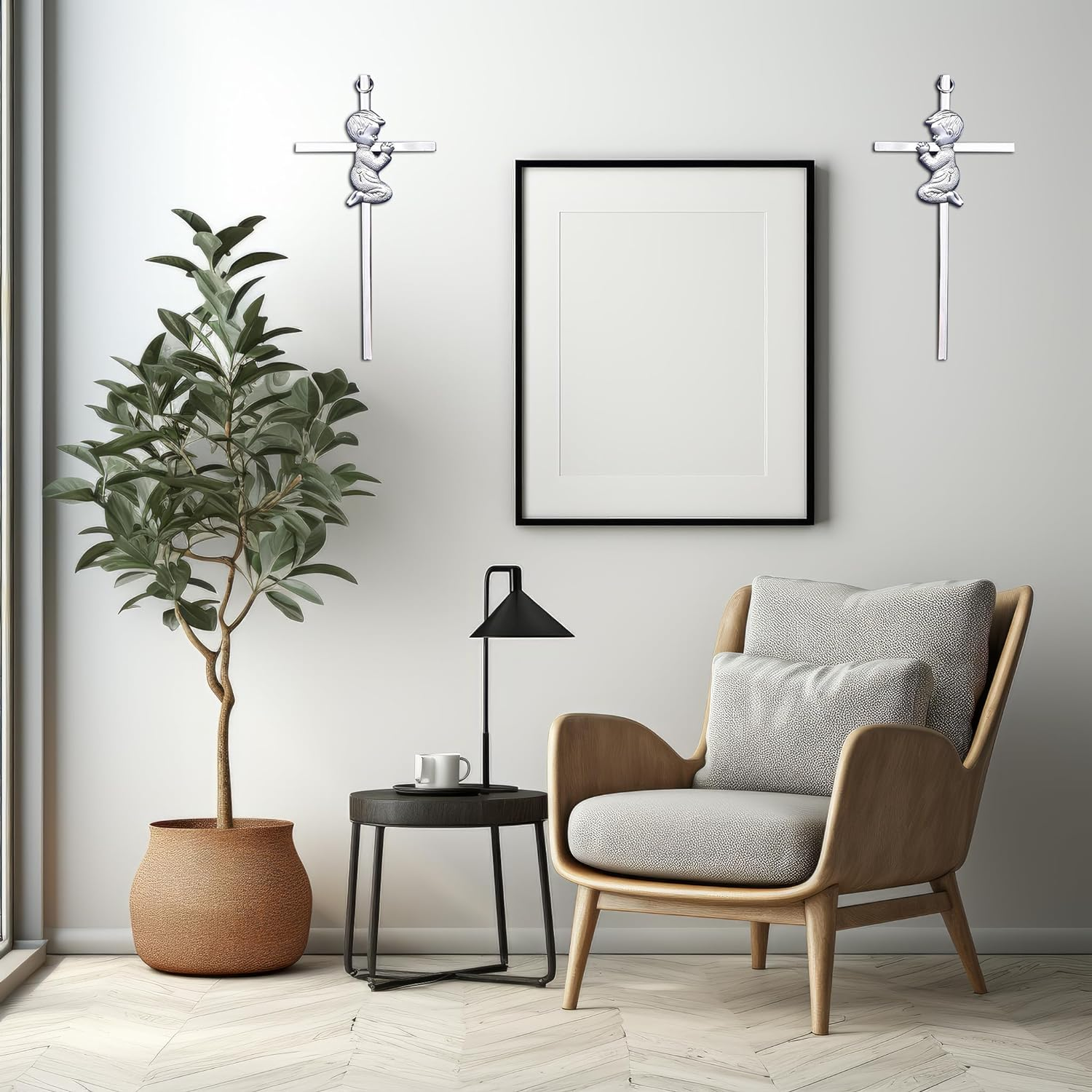 Silver Boy Wall Cross, Blessing Baby Metal Cross, Praying Boy Plaque Wall Decor Cross, Great for Baptism, Perfect for First Holy Communion, Baby Shower, Birthday and Christening (2) image number 4