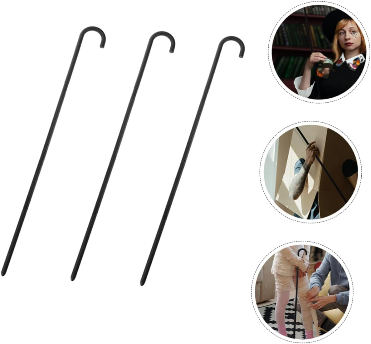 FRCOLOR Dress up Cane Prop Set 3Pcs Black Walking Stick Props for Masquerade Carnival Costumes image number 3