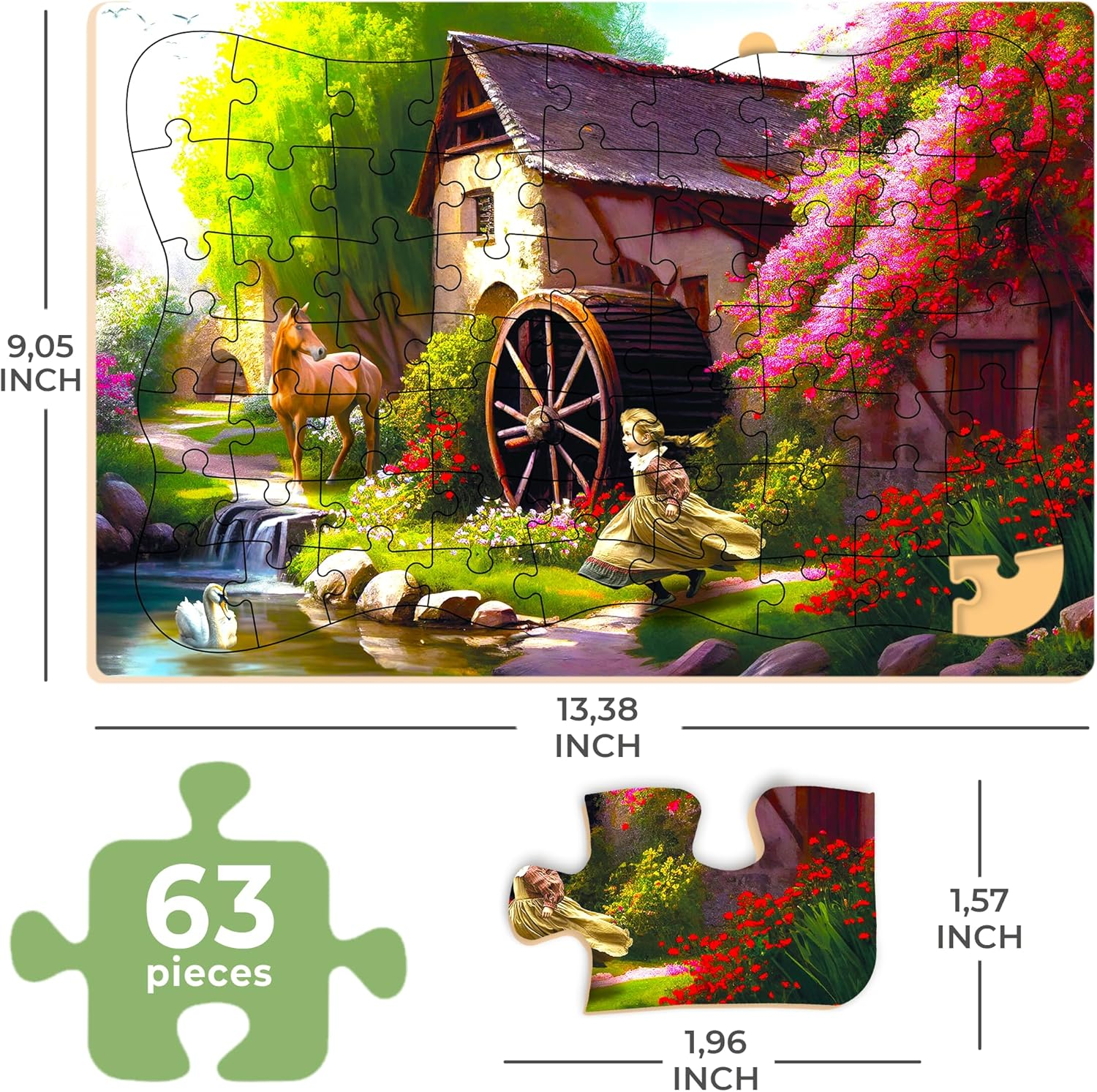 QUOKKA 63 Pieces Dementia Railway Puzzles for Elderly - Riverside, Platform, Animals image number 3
