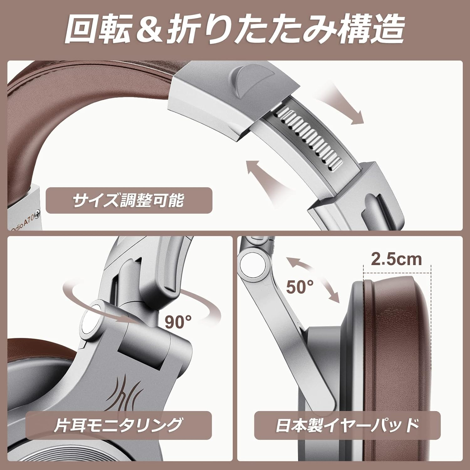 Headphones, Oneodio Bluetooth 5.2 Wireless Headphones, 72 Hours Playtime, Sealed Earphones with Mic, AAC Compatible for DJ, Monitor Headphones Listening to Music, Instrument Practice, Studio Sound - Black image number 4