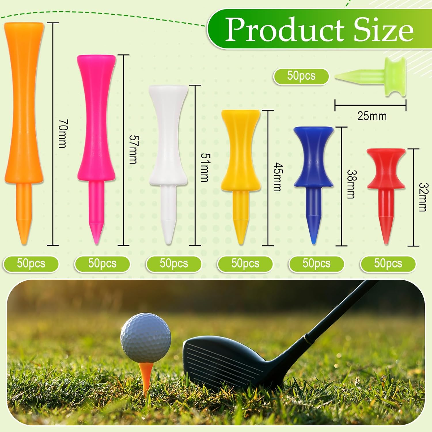 Leyndo 350 Pcs Plastic Golf Tee Step down Golf Tees Long Short Castle Tees Golf Unbreakable Plastic Tees Golf Mixed Height Size Color Tee Pack for Practice image number 3