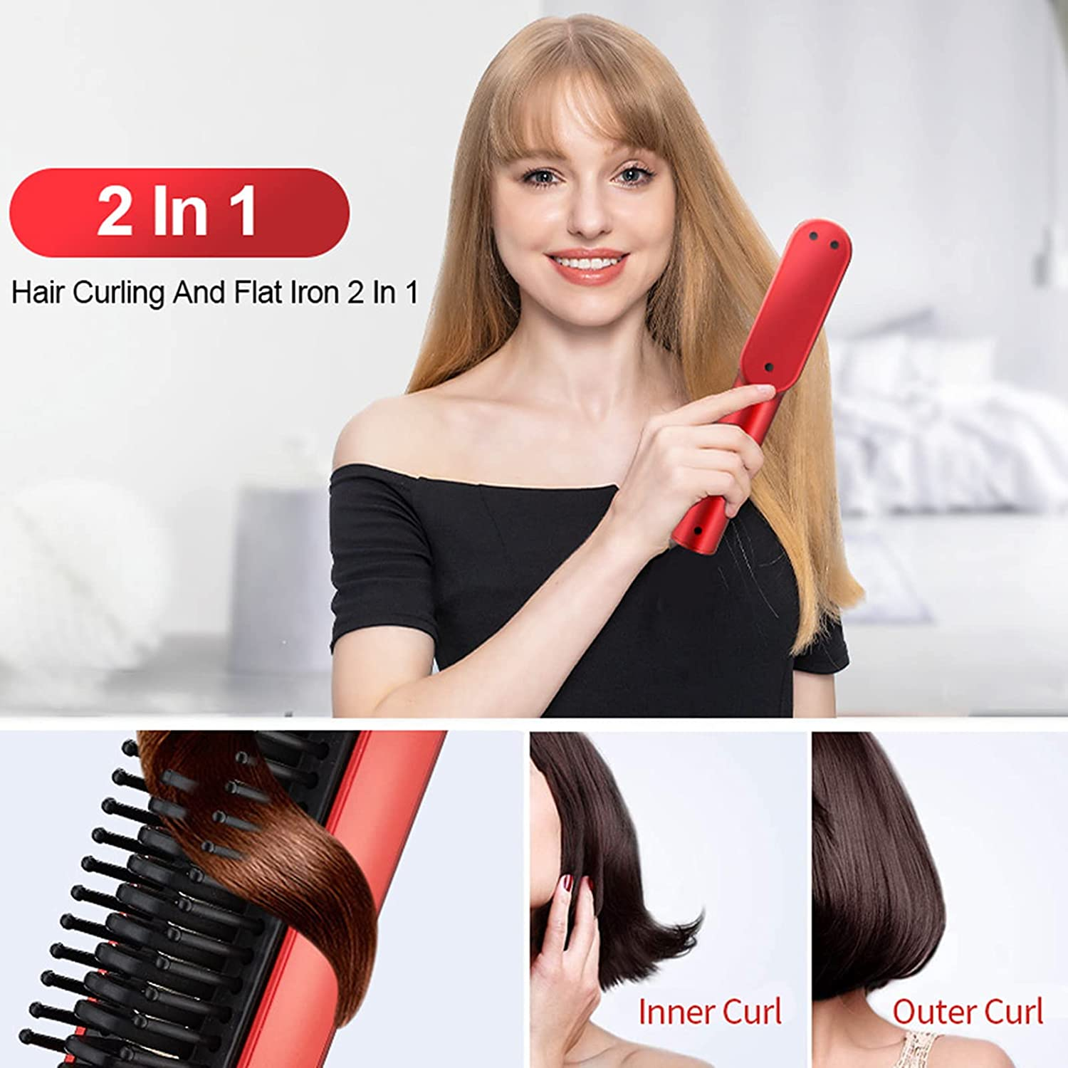 Yasao USB Cordless Hair Straightener Comb Ceramic Hair Straightener Brush Travel Portable Chargeable Hair Curler image number 2