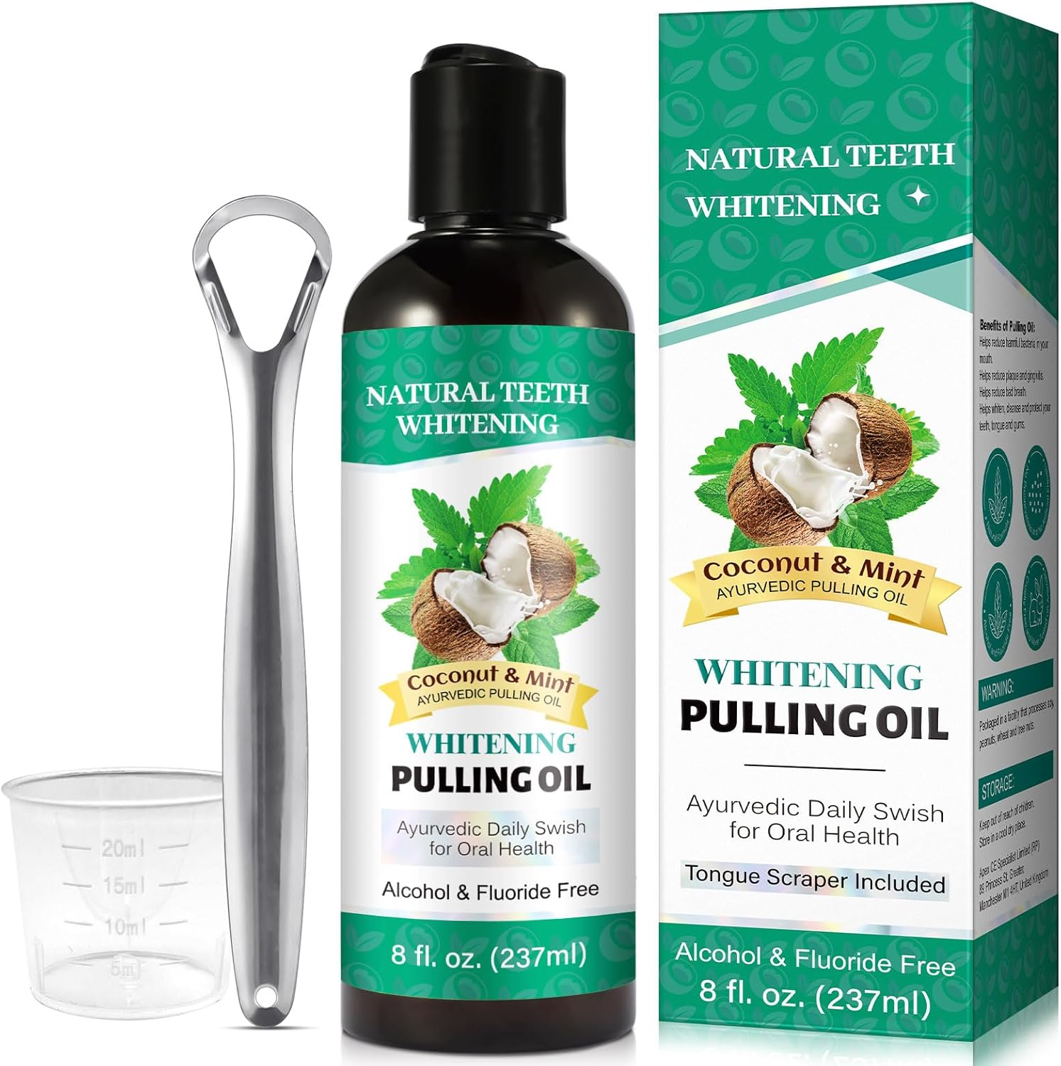 Oil Pulling 8 Fl.Oz,Mint Oil Pulling Mouthwash with Tongue Scraper, Natural Pulling Oil with Coconut & Peppermint Oil-Supports Healthy Gums & Fresh Breath image number 5