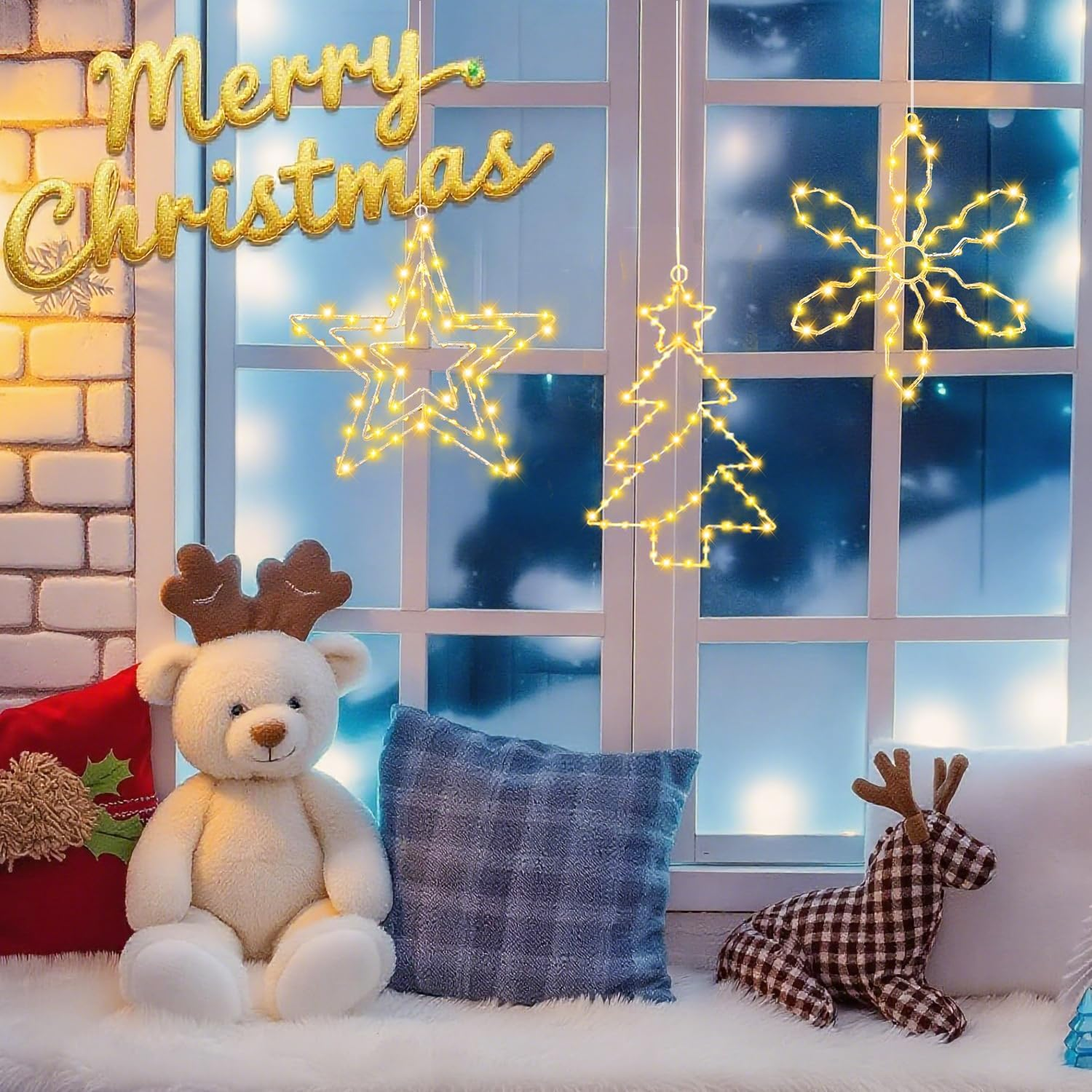 Christmas Decoration Window Pack of 3 Christmas Lights Window with Battery and Timer