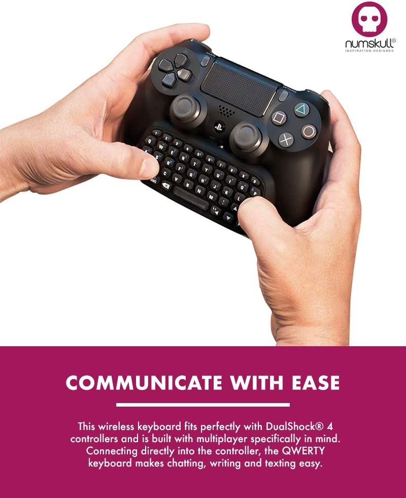 Numskull Sony Playstation 4 Bluetooth Wireless Mini Keyboard Gadget, Wireless Bluetooth Chat Pad with Voice Chat Speaker for PS4 Dualshock 4 Controller image number 2