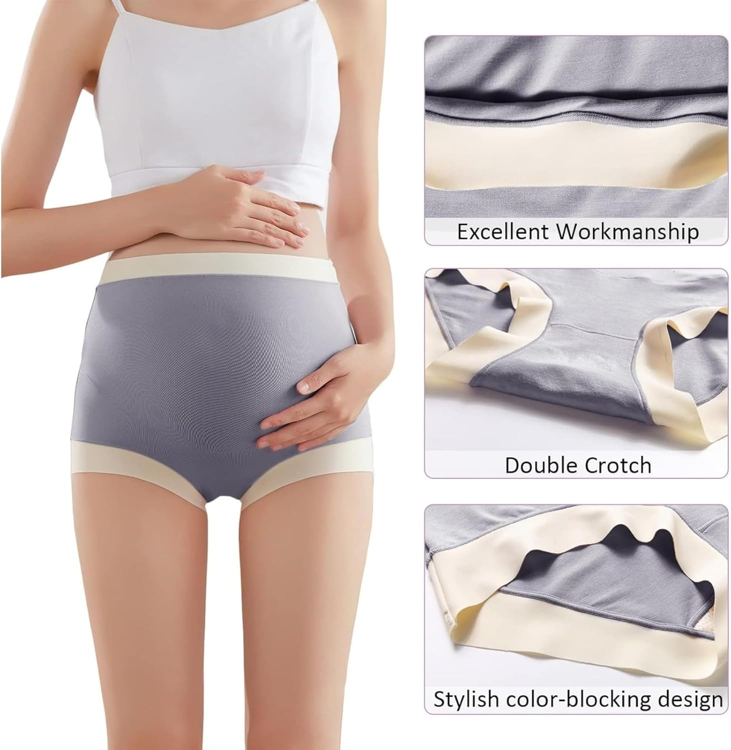 3 Pack Maternity Underwear over Bump High Waist Soft Absorbent Modal Pregnancy Panties for Women image number 1