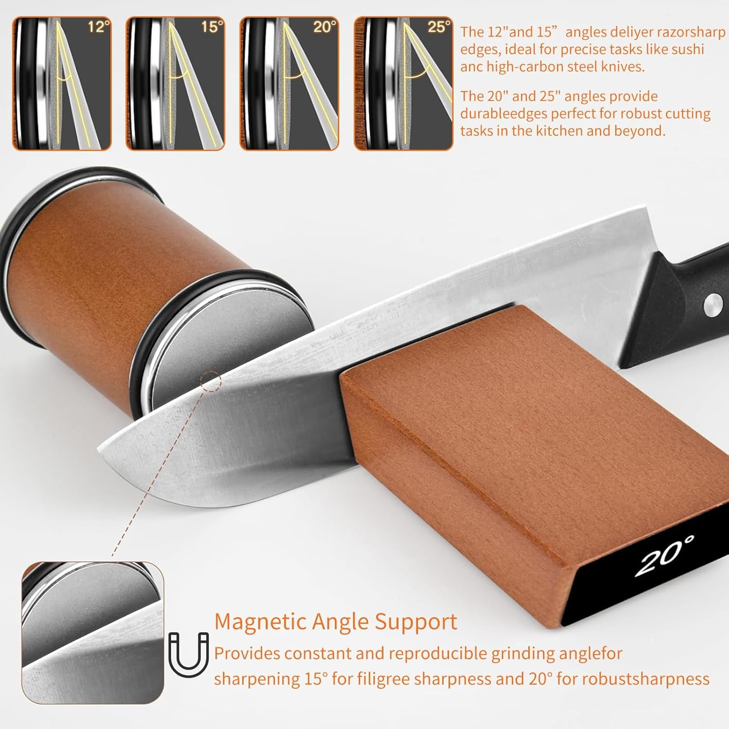 Rolling Knife Sharpener, Straight Edge Rolling Knife Sharpener Set, Kitchen Knife Sharpening Tool, Rolling Knife Sharpener Tool for Kitchen Knives, Provides 15-20 Degree Sharpening image number 6