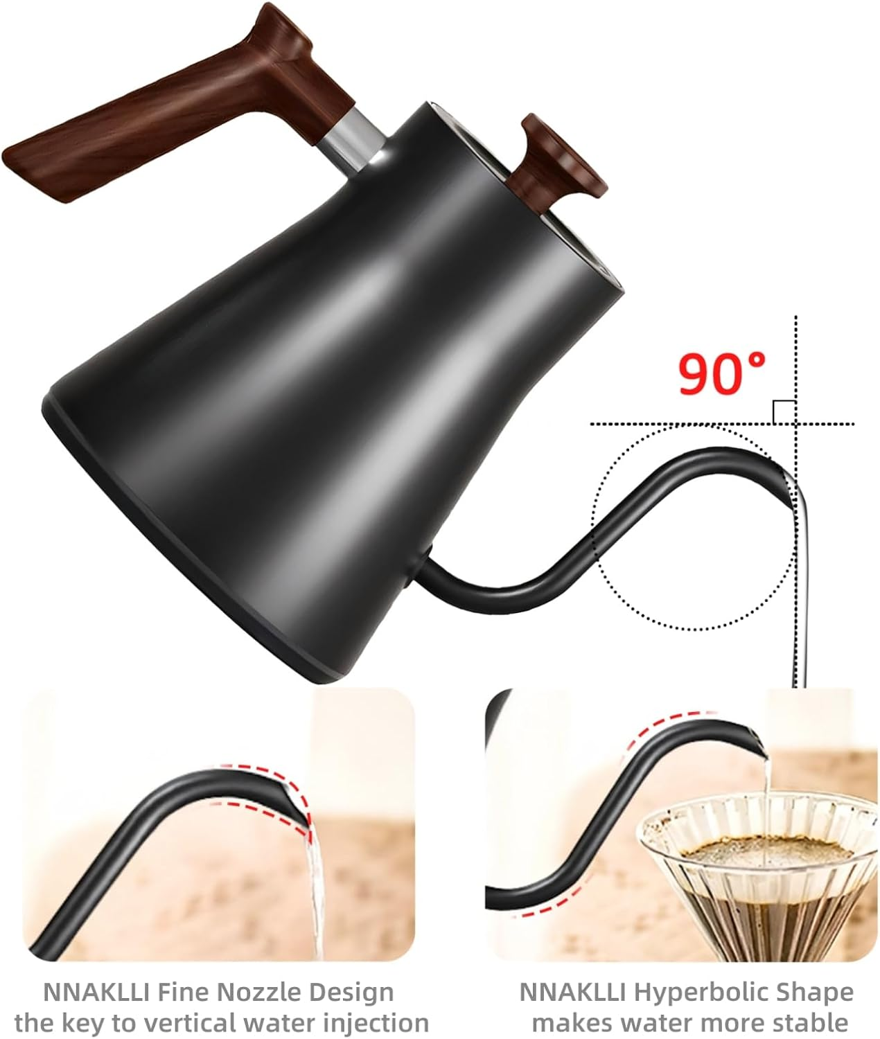 Smart Digital Electric Kettle with Variable Temperature Control, Stainless Steel Inner, 1200W Quick Heating Gooseneck Electric Kettles, Stylish Matte Finish for Coffee & Hot Beverages, 0.9L (Black) image number 6