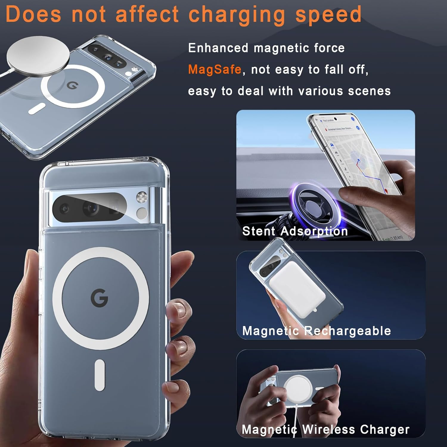 For Google Pixel 8 Pro Case Clear with Magnetic - Non-Yellowing Shock Absorption Anti-Fingerprint Scratch Resistant Cover Case Phone Case for Google Pixel 8 Pro 6.7 Inch 5G Crystal Clear