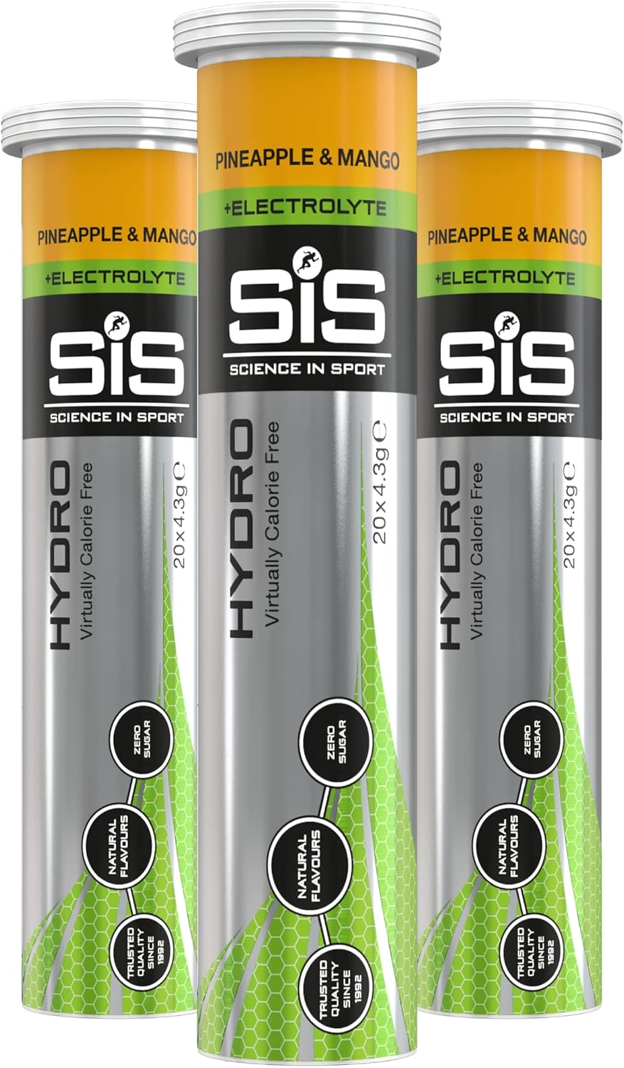 Science in Sport Hydro Electrolyte Tablets - Sugar Free Hydration Tablets, Essential Electrolytes to Reduce Fatigue & Aid Rehydration, Gluten Free, Pineapple & Mango Flavour, 60 Servings, 3 Pack