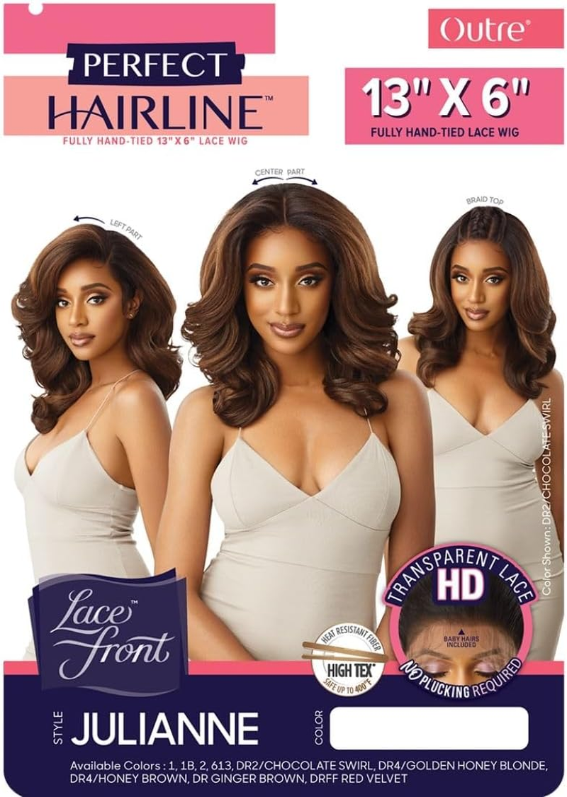 Outre LACEFRONT PERFECT HAIR LINE Glamorous Wavy Fully Hand-Tied 13&rdquo;X 6&rdquo; Frontal HD Baby Hair Transparent Lace Easy-To-Style Heat Friendly - JULIANNE (DR2/CHOSWI) - 2 Dark Brown image number 5
