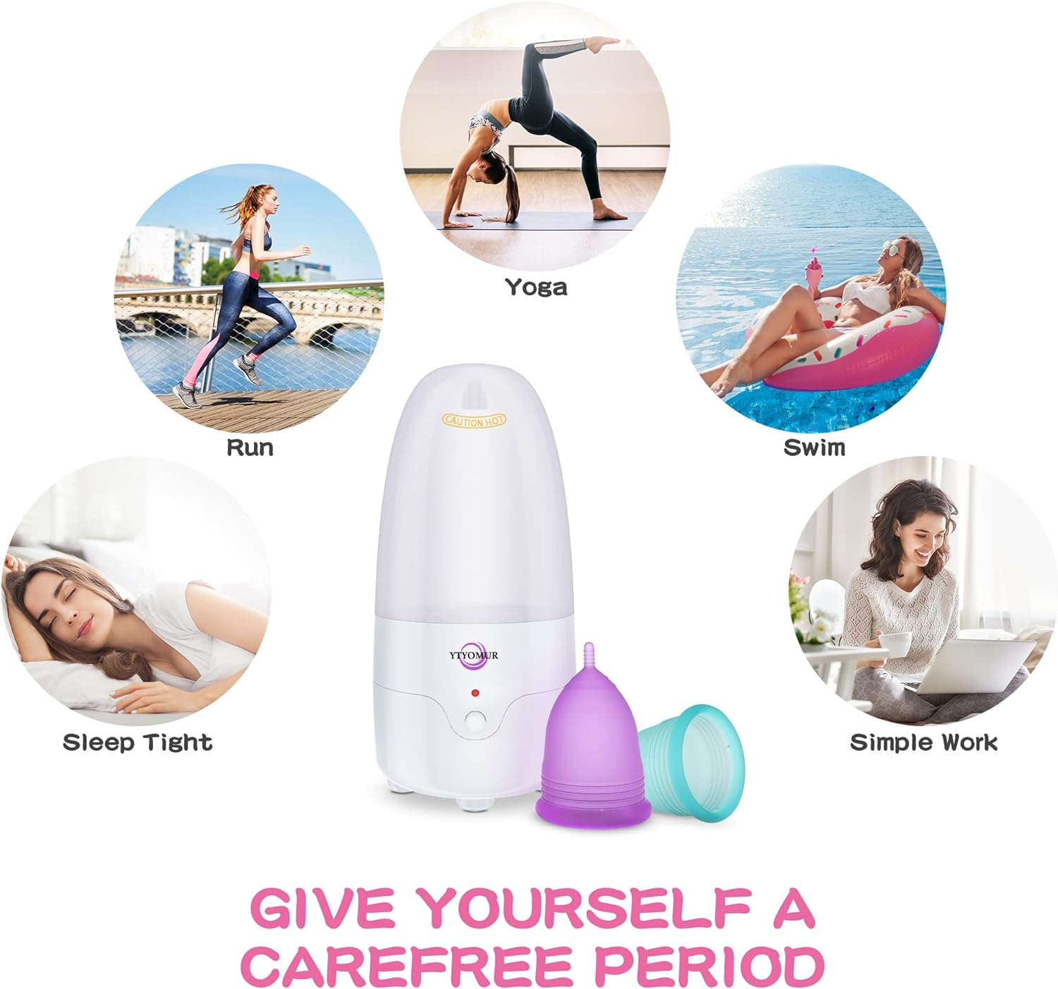 YTYOMUR Menstrual Cup Steamer Sterilizer with 2 Reusable Menstrual Cups, Period Cups Cleaner Wash Kit