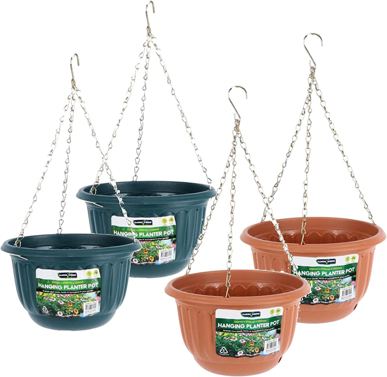 [4PCE] Garden Greens Hanging Planter Pots, Made from Premium Quality Plastic, Lightweight, Sturdy and Durable, Stylish and Economical, Strong Metal Hanging Hook, Sturdy Removable Metal Chain image number 2