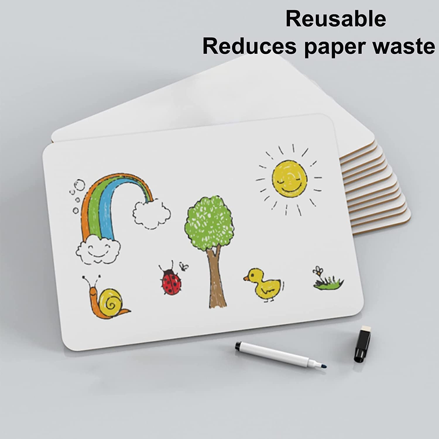 Hisredsun 8 Pack Small Dry Erase White Board, 21 X 30 Cm Double Sided Mini Whiteboard with 8 Pens and 8 Erasers,Durable Portable White Boards for Students, Classroom, Home and Office image number 6