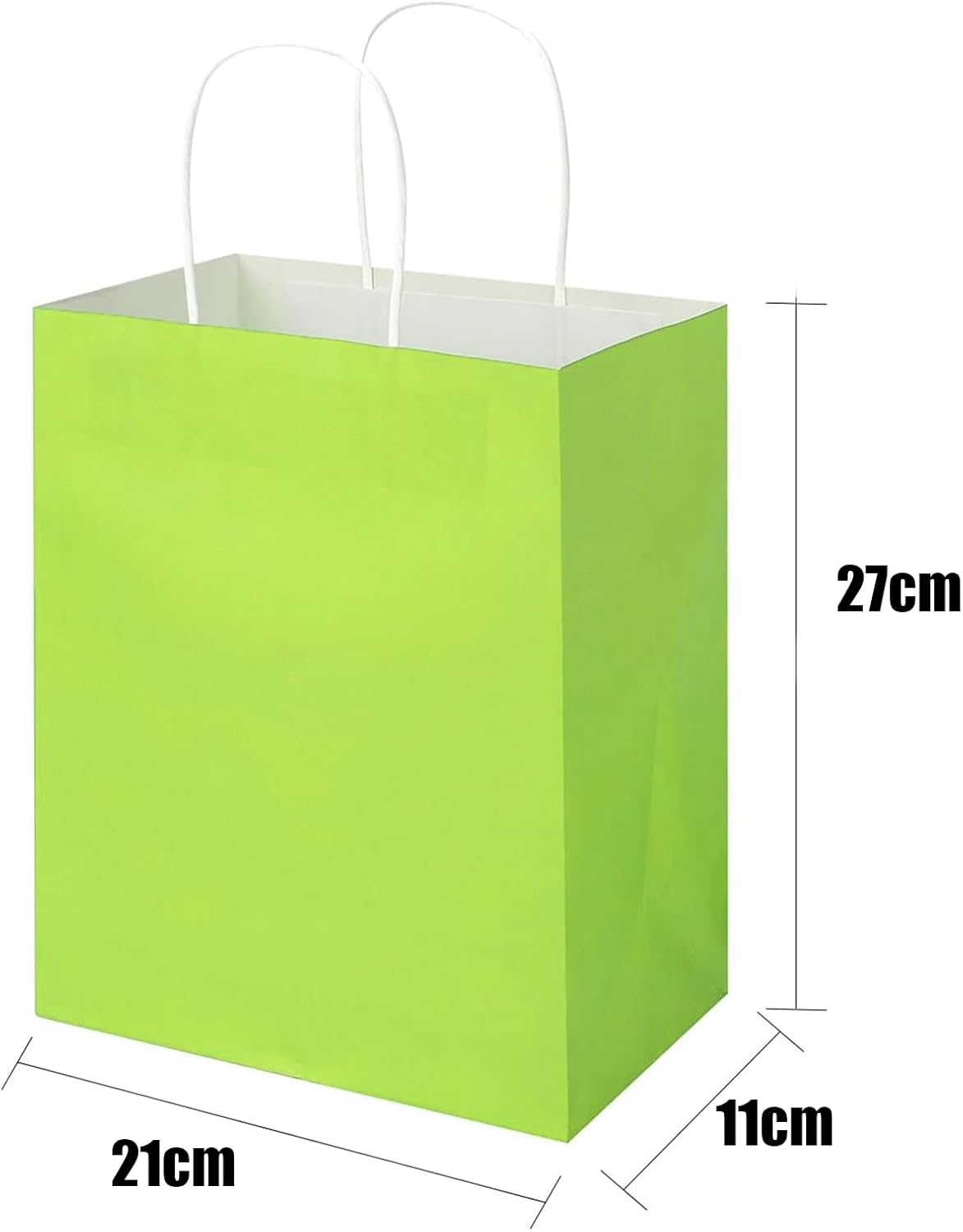 UKKQES Green Paper Gift Bags with Handles - Medium Size 21X11X27Cm, 30Pcs Bulk Pack - White, Retail, Party, Shopping, Merchandise Bags