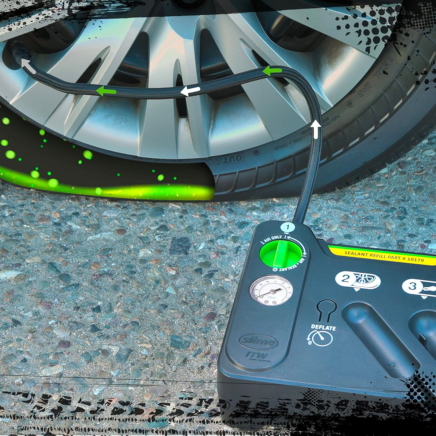 Slime 50122 Flat Tire Puncture Emergency Kit, Includes Sealant and Tire Inflator Pump, Analog, Suitable for Cars and Other Highway Vehicles, 10 Min Fix image number 1