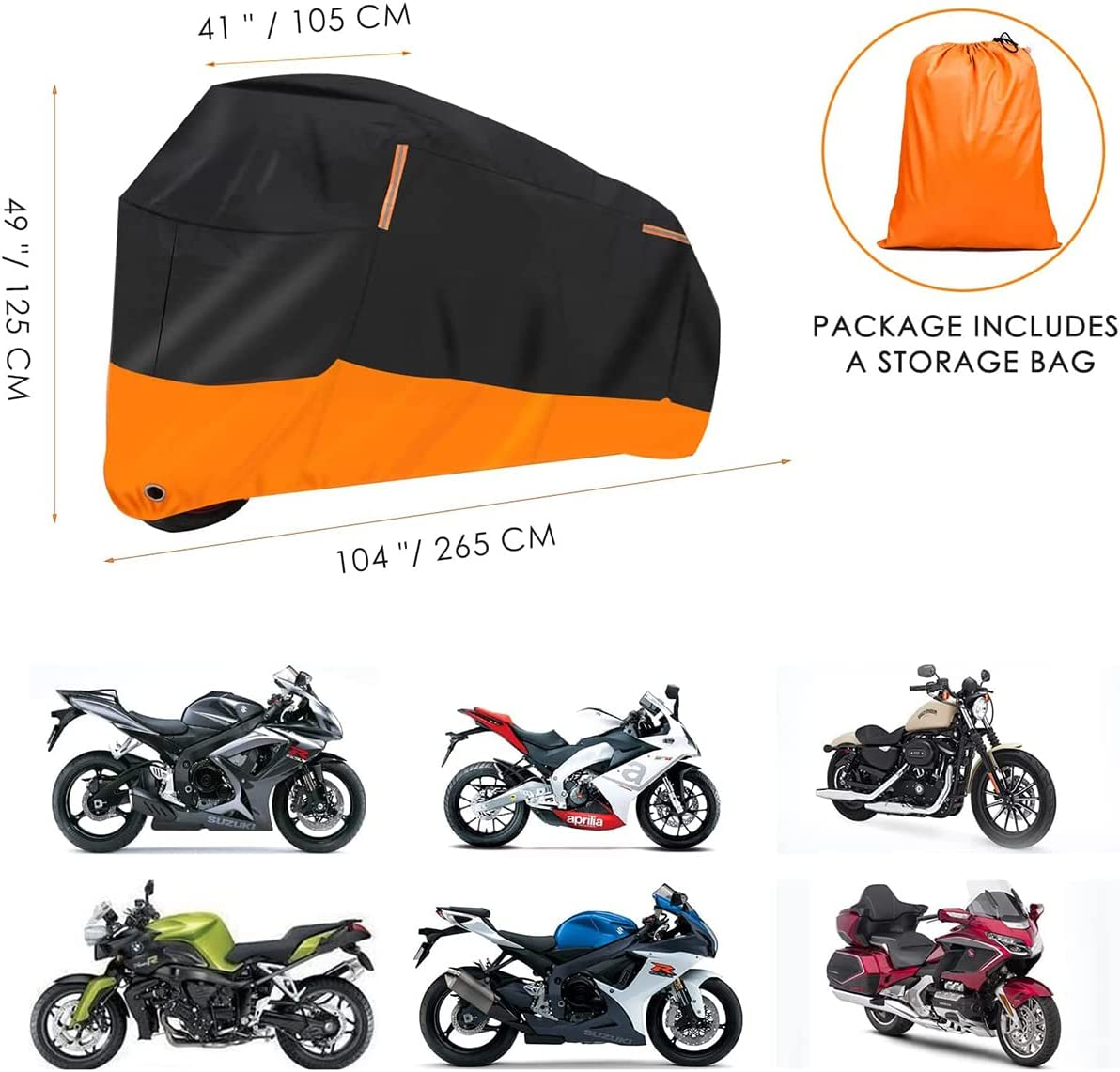 AUTOWT Motorcycle Cover, Xxx-Large Waterproof Motorbike Cover Outdoor Indoor Scooter Shelter Protection with 4 Reflective Strips for Harley Davidson, Honda, Suzuki, Kawasaki, Yamaha (3XL) image number 3