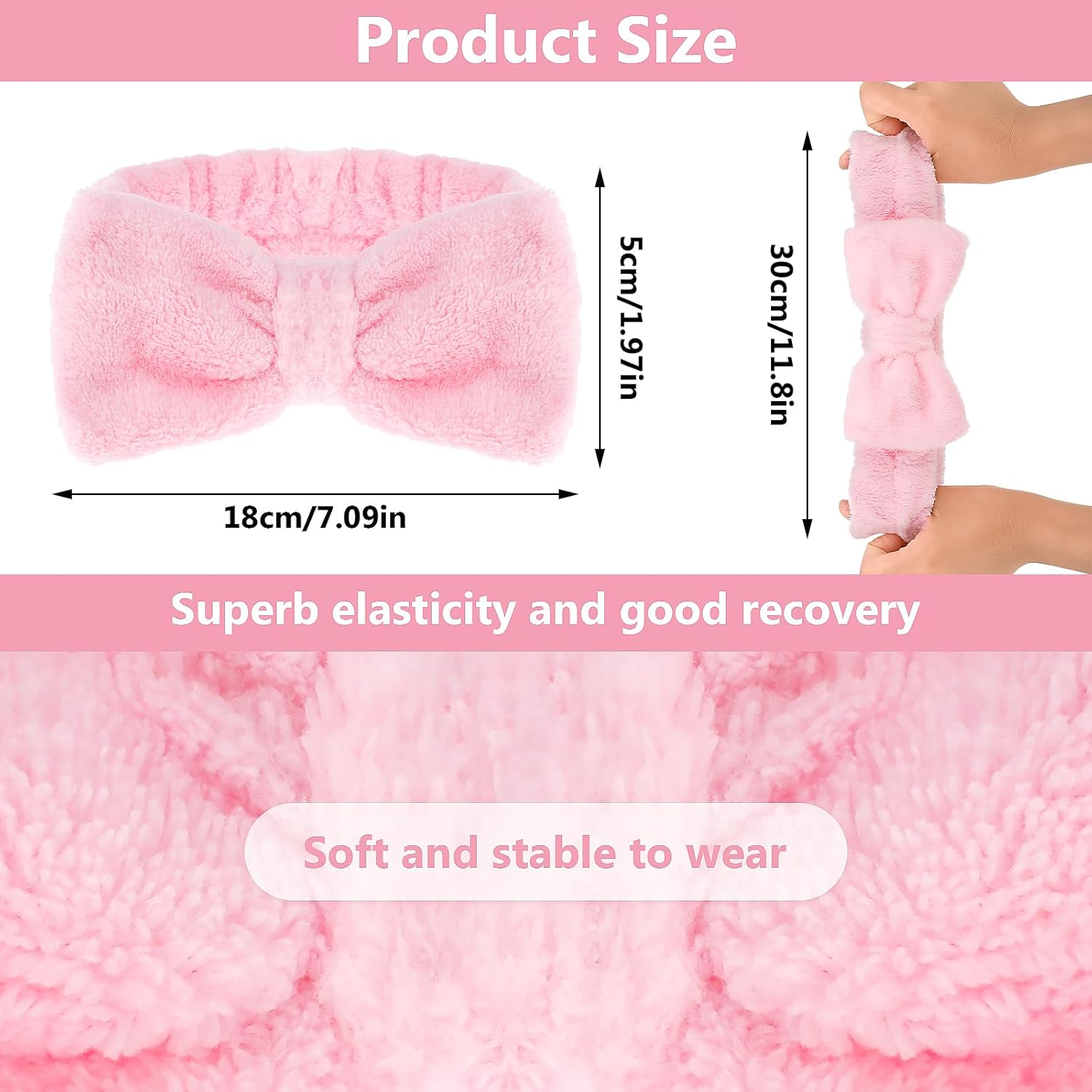 Spa Bowknot Headband Women'S Spa Hair Band Cosmetics, Coral Fleece Makeup Hair Bands Elastic, Cosmetic Headband Wide Brim Coral Fleece Washing Face Head Wrap for Shower Skin Care Sports image number 4