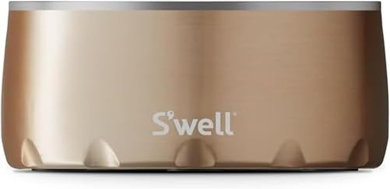 S'Well Stainless Steel Dog Bowl - for Small to Medium Size Dogs - 16Oz, Teakwood - Non-Slip and No-Spill Design with Rubber Bottom, and Dishwasher Safe - Bpa-Free Pet Bowl for Food and Water