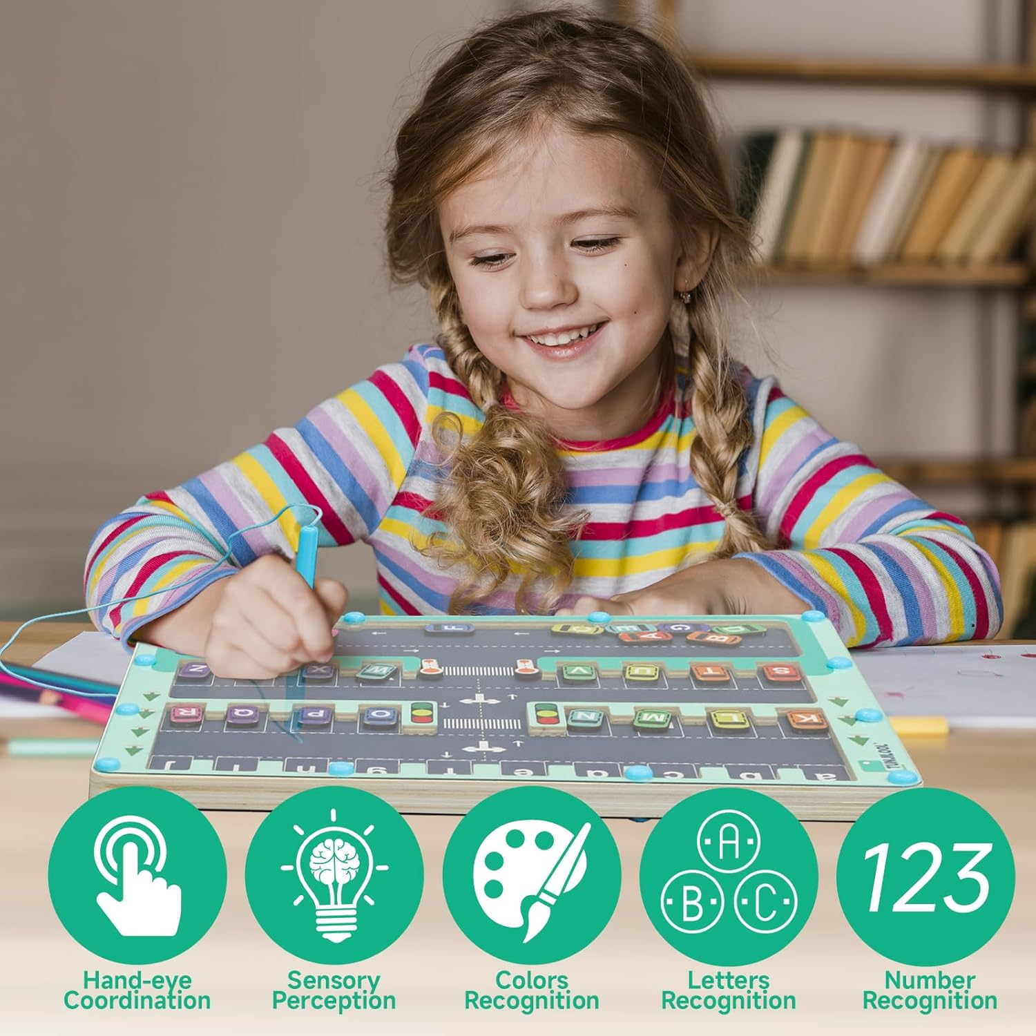 TUNJILOOL 2 in 1 Magnetic Color and Number Maze Board, Alphabet Counting Puzzle Double Sided Busy Board, Montessori Educational Toys for Kids, Fine Motor Skills Learning Toys image number 1