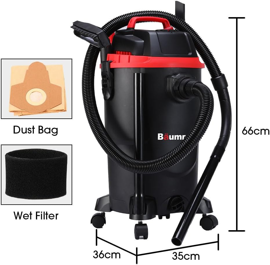 Baumr-Ag 30L 1200W Wet and Dry Vacuum Cleaner, with Blower, for Car, Workshop, Carpet image number 4
