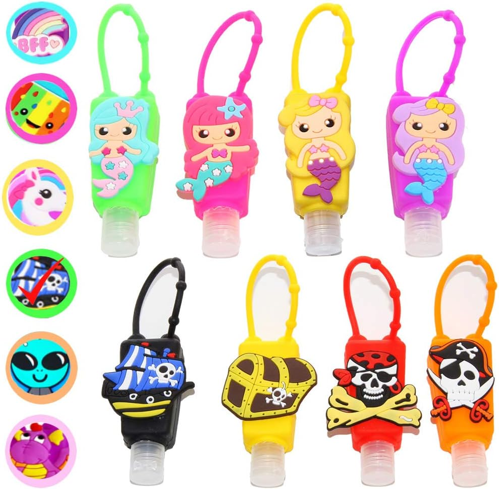 KINIA 8 Pack Empty MERMAID PIRATE Kids Hand Sanitizer Travel Size Keychain Carriers, 8-1 Fl Oz Flip Cap Reusable Portable Empty Bottles (8-Variety Pack MERMAID PIRATE) image number 5