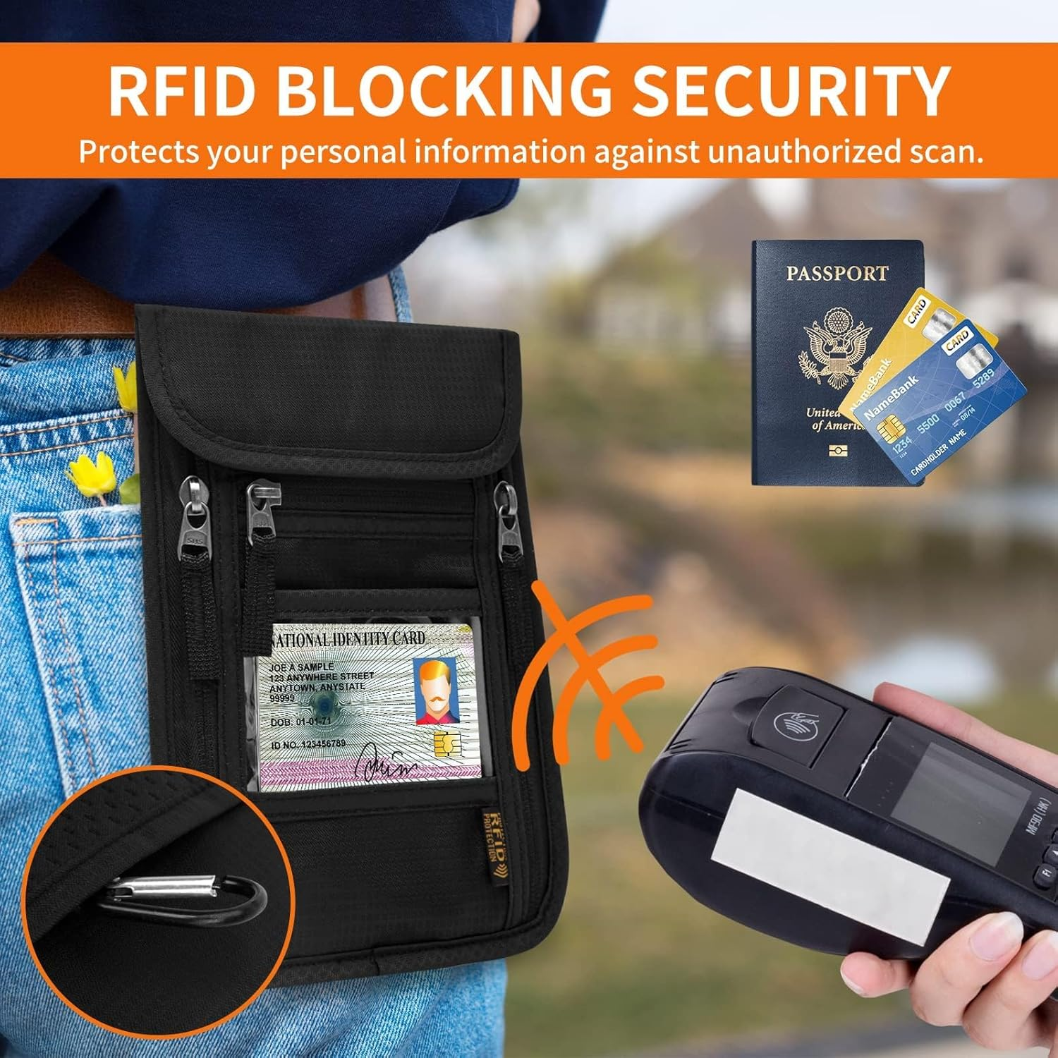 Travel Neck Wallet,Passport Holder Neck Pouch for Men Women with Adjustable Neck Strap and RFID Blocking, Black, Leisure image number 6